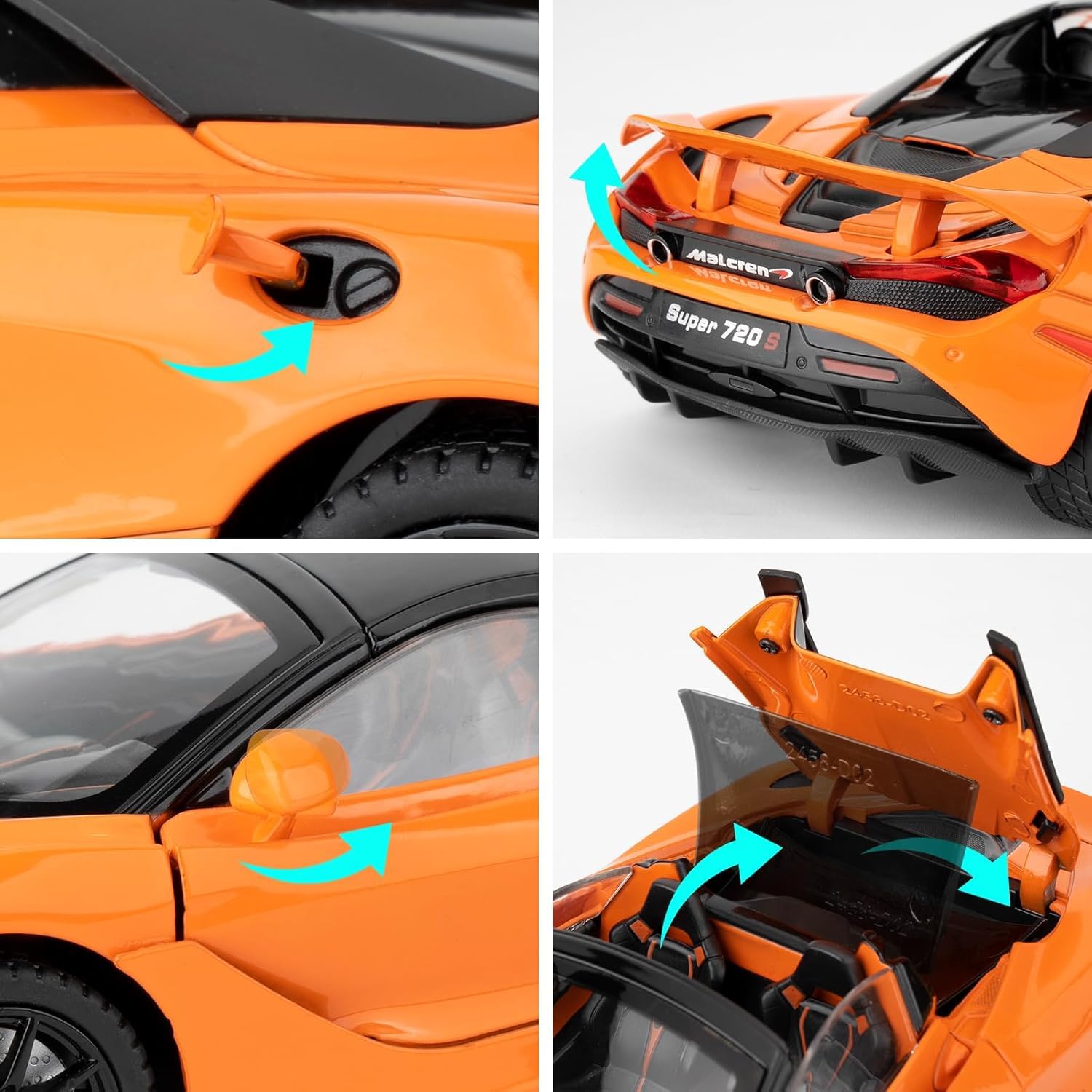 Premium McLaren 720S 1:24 Scale Diecast Metal Toy Car Model with Opening Doors (Orange)