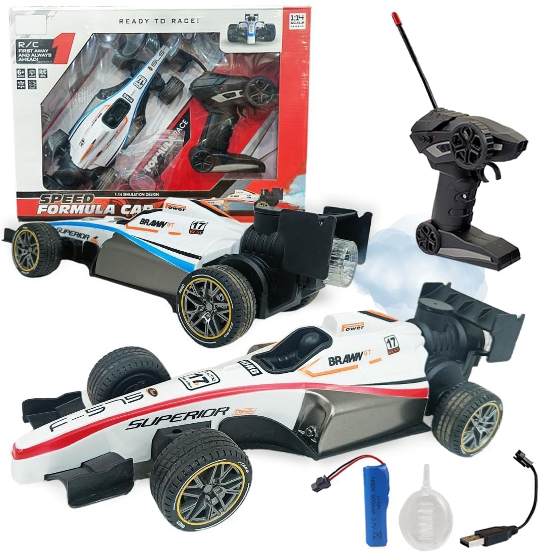 1:14 RC Formula Racing Car with Spray Exhaust, LED Lights & High-Speed Remote Control – Premium Racing RC Toy Car