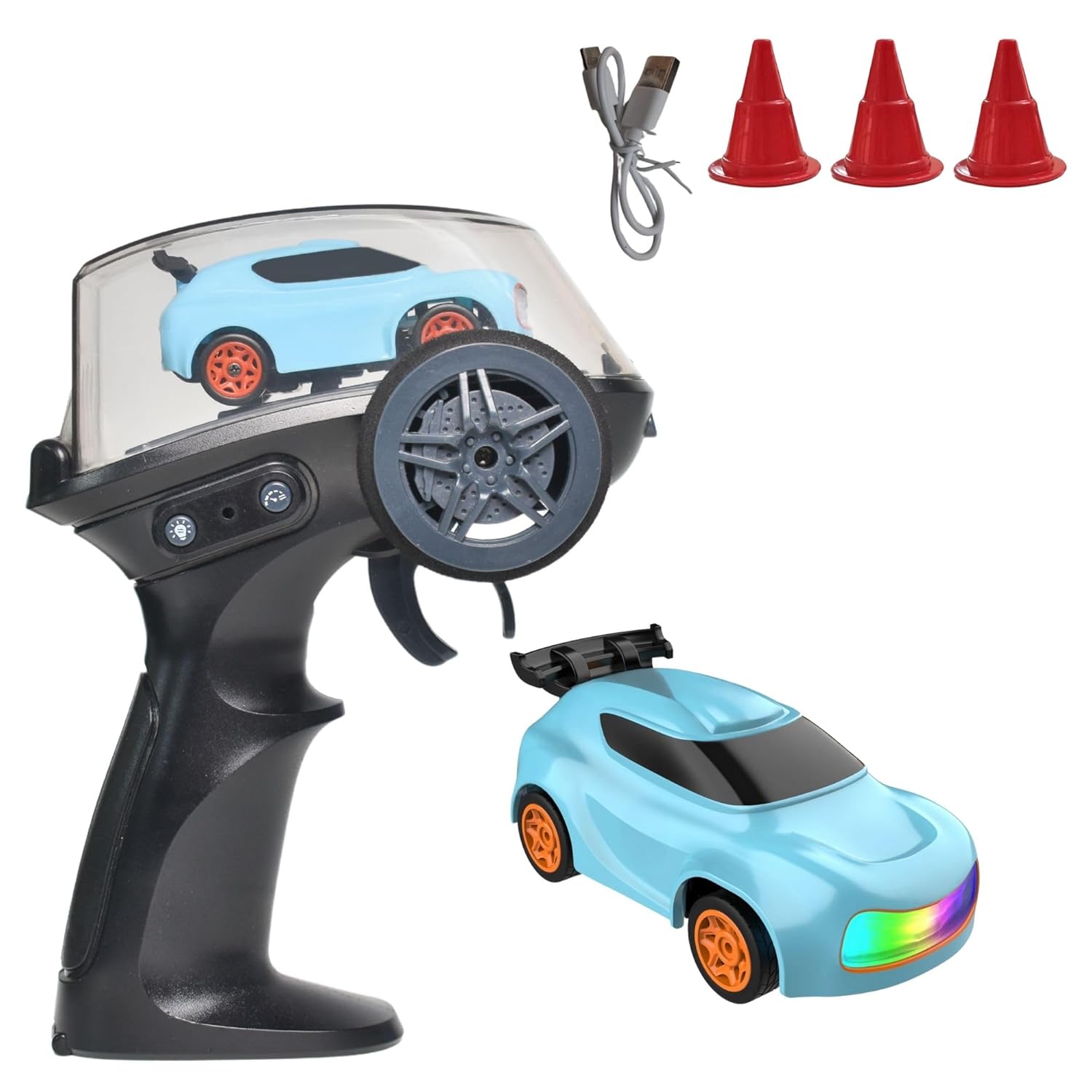 Mini RC Drift Car 1:64 Scale Rechargeable Metal Body Toy Car with Remote Control, LED Lights & Accessories