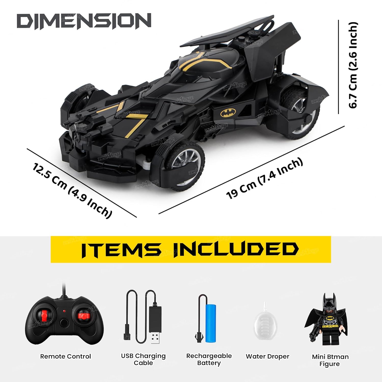 Batman RC Batmobile 1:20 Scale Remote Control Car with Mist Spray & LED Lights (Rechargeable)