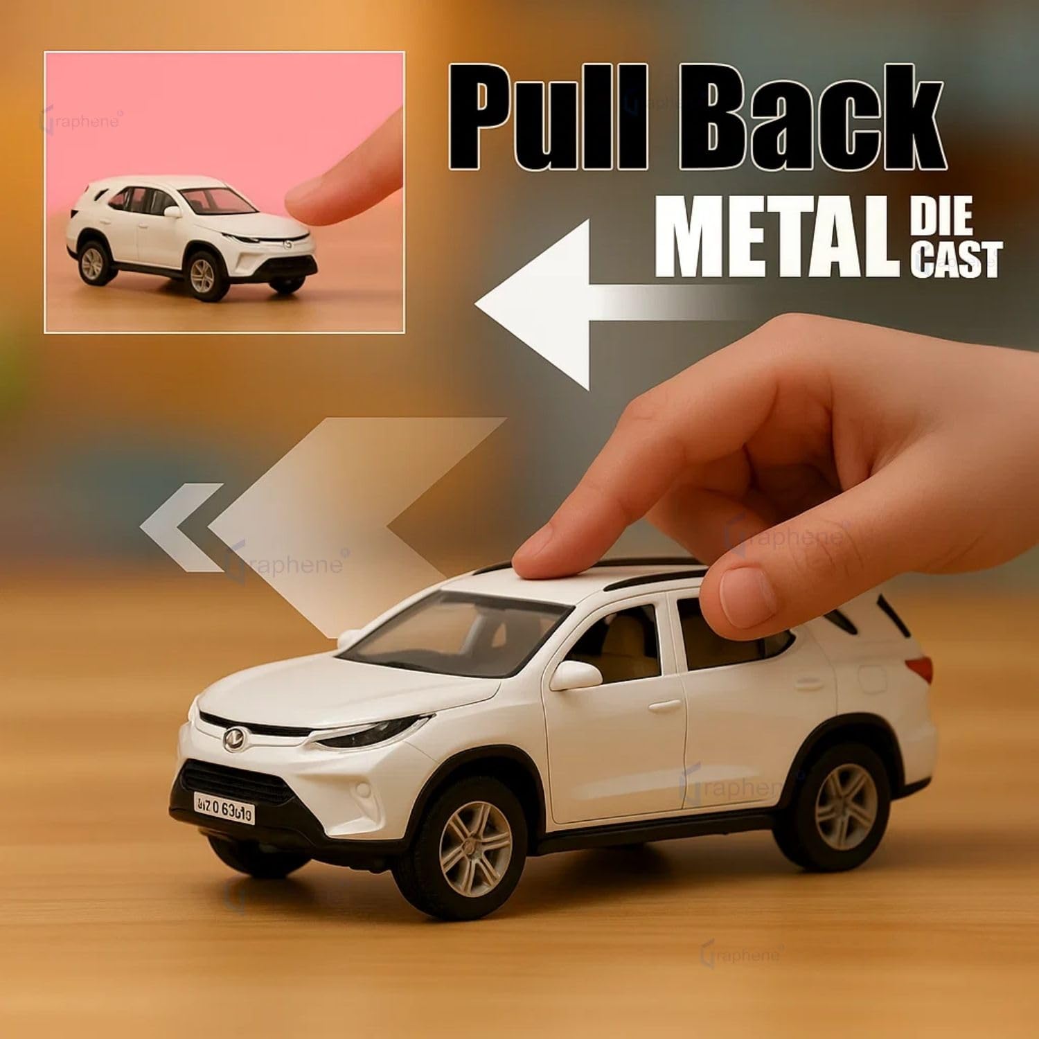 Toyota Fortuner 1:36 Scale Diecast Metal SUV Toy Car – White Premium Collectible Model