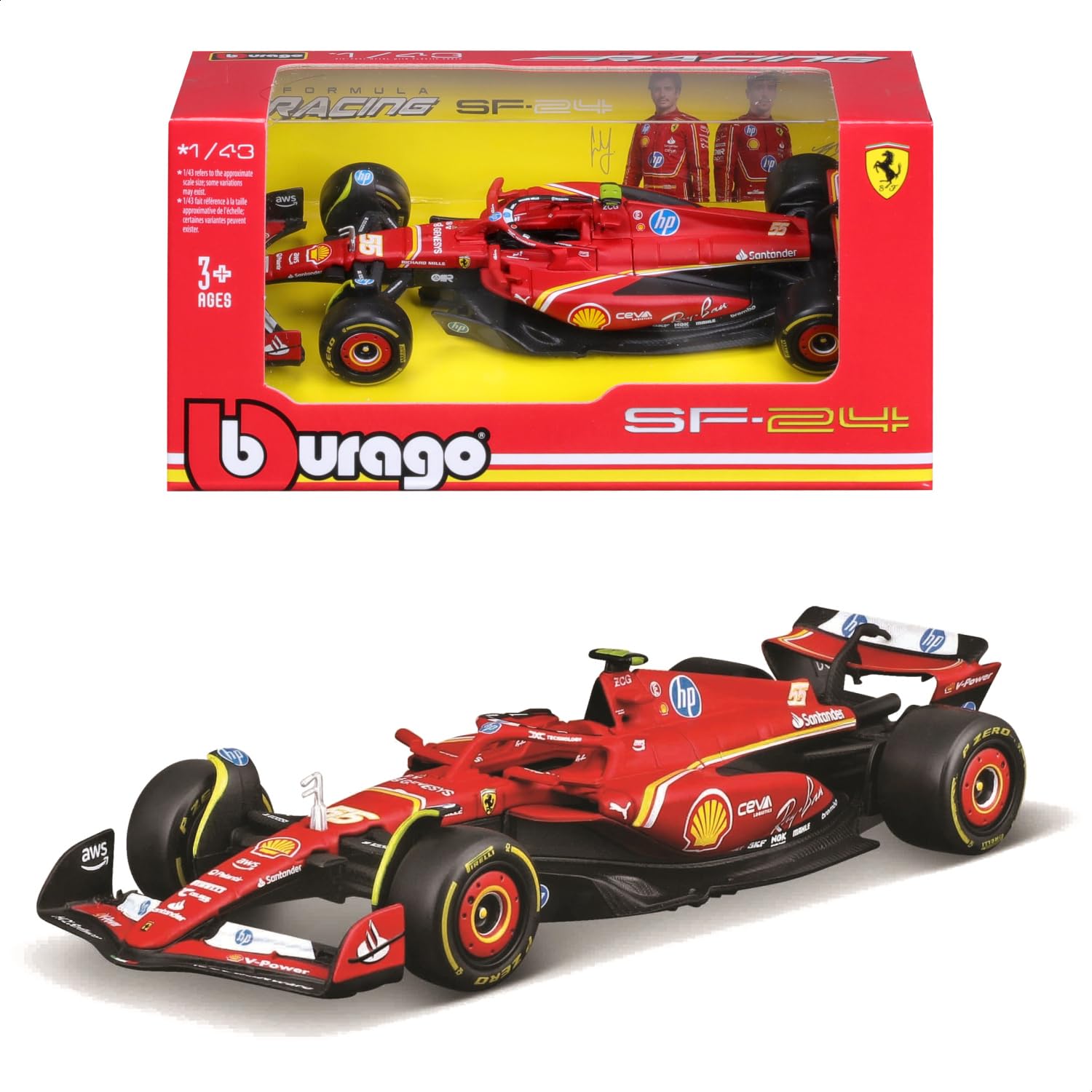 Bburago Ferrari SF-24 #55 Formula Racing 1:43 Scale Diecast Metal Toy Car Model