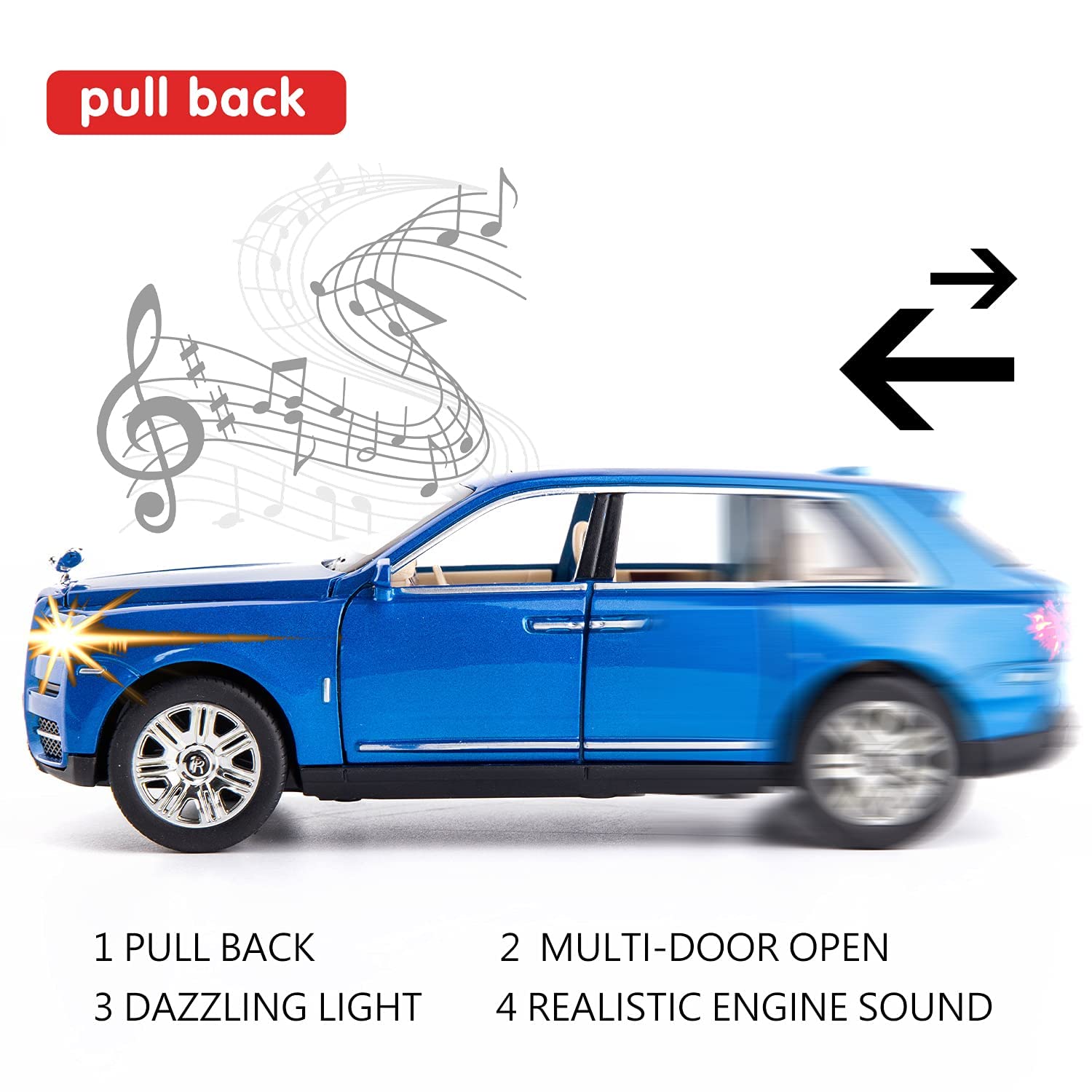 Premium Rolls-Royce Cullinan 1:24 Scale Diecast Metal Toy Car Model with Opening Doors (Blue)