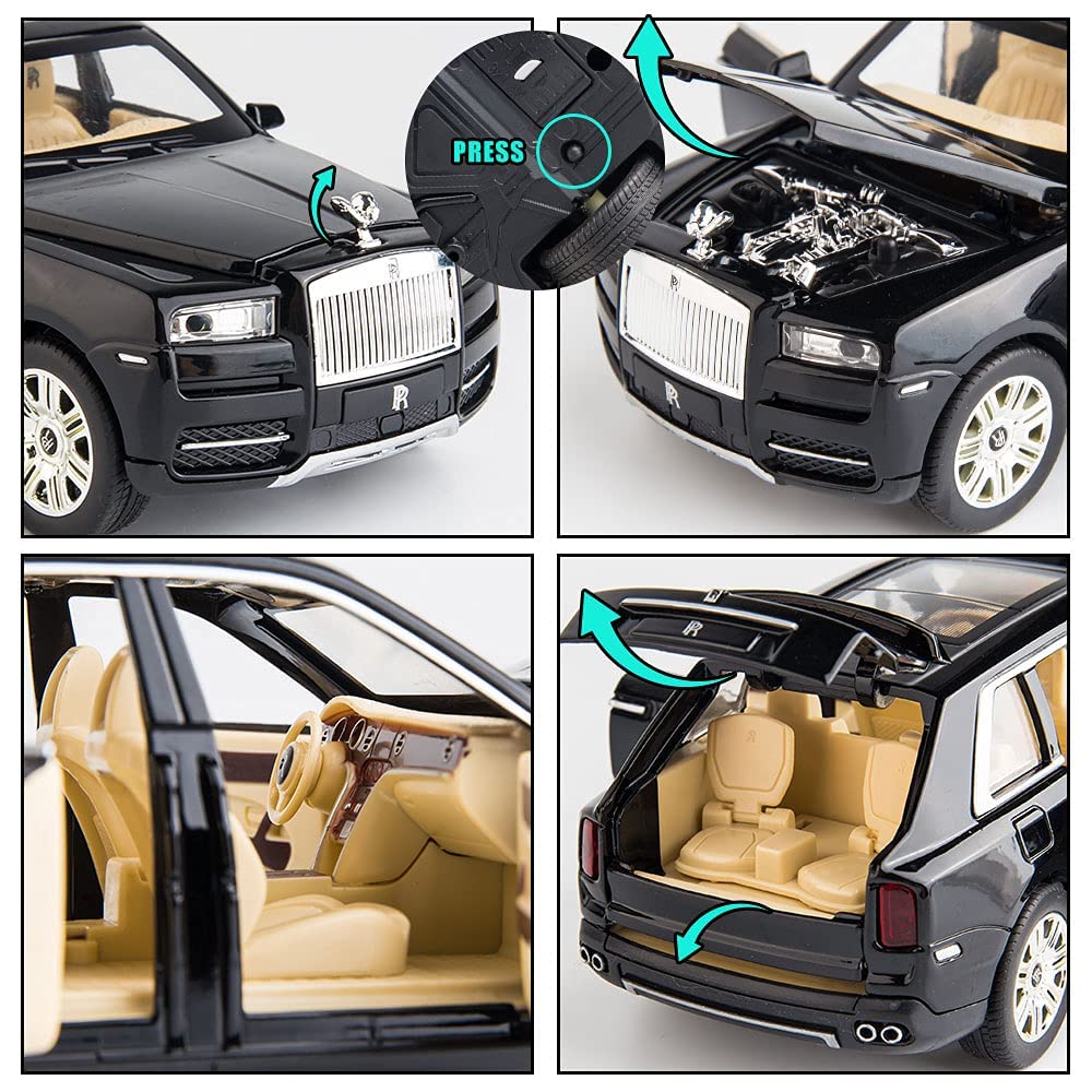 Premium Rolls-Royce Cullinan 1:24 Scale Diecast Metal Toy Car Model with Opening Doors (Black)