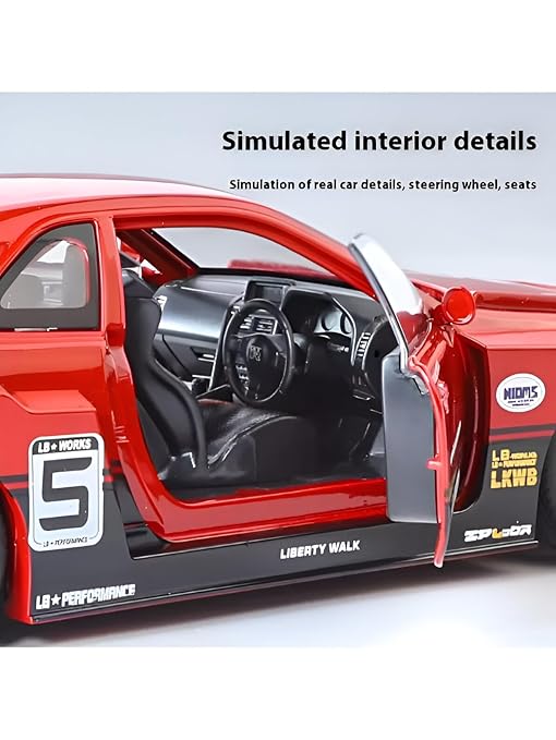 Nissan Skyline GTR R34 1:24 Scale Diecast Metal Toy Car with Opening Parts, Lights & Sound (Red)