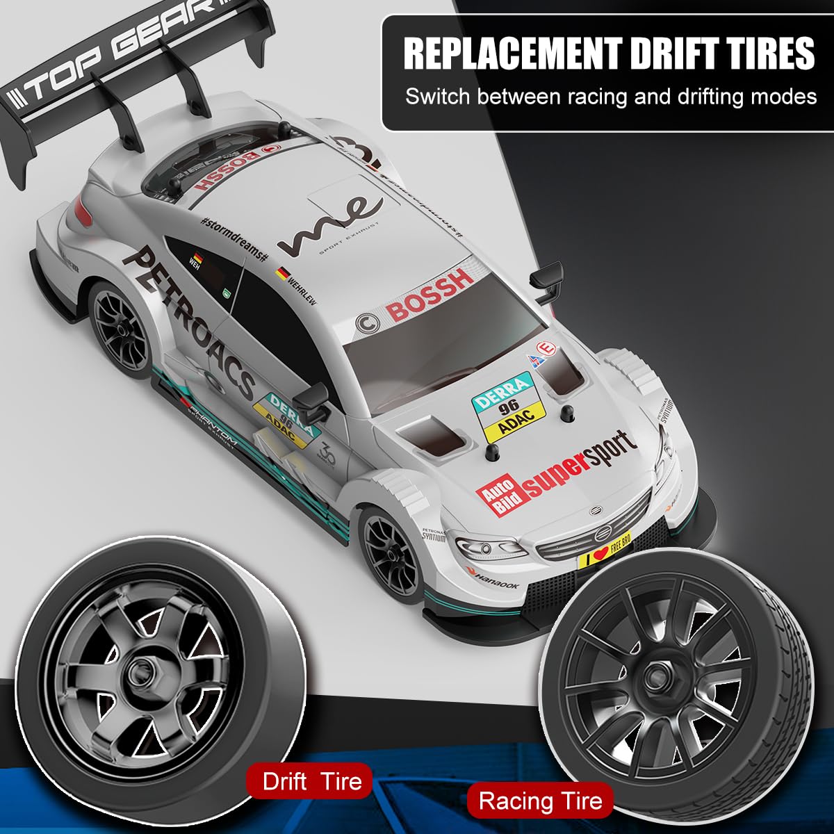 1:16 Scale High-Speed RC Drift Racing Car – VAKOS Edition | 30 km/h 4WD Remote Control Metal Toy Car for Kids & Collectors (Silver)