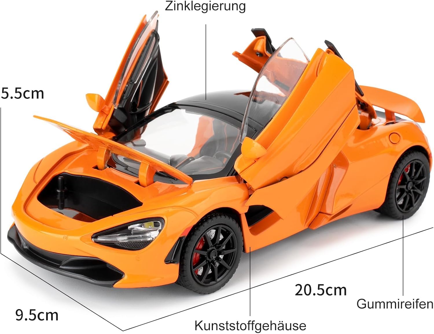 Premium McLaren 720S 1:24 Scale Diecast Metal Toy Car Model with Opening Doors (Orange)