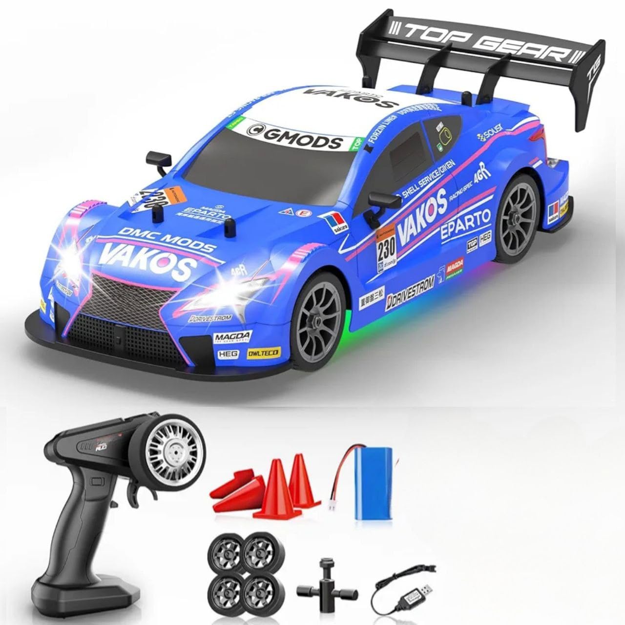 1:16 Scale High-Speed RC Drift Racing Car – VAKOS Edition | 30 km/h 4WD Remote Control Metal Toy Car for Kids & Collectors (Blue)