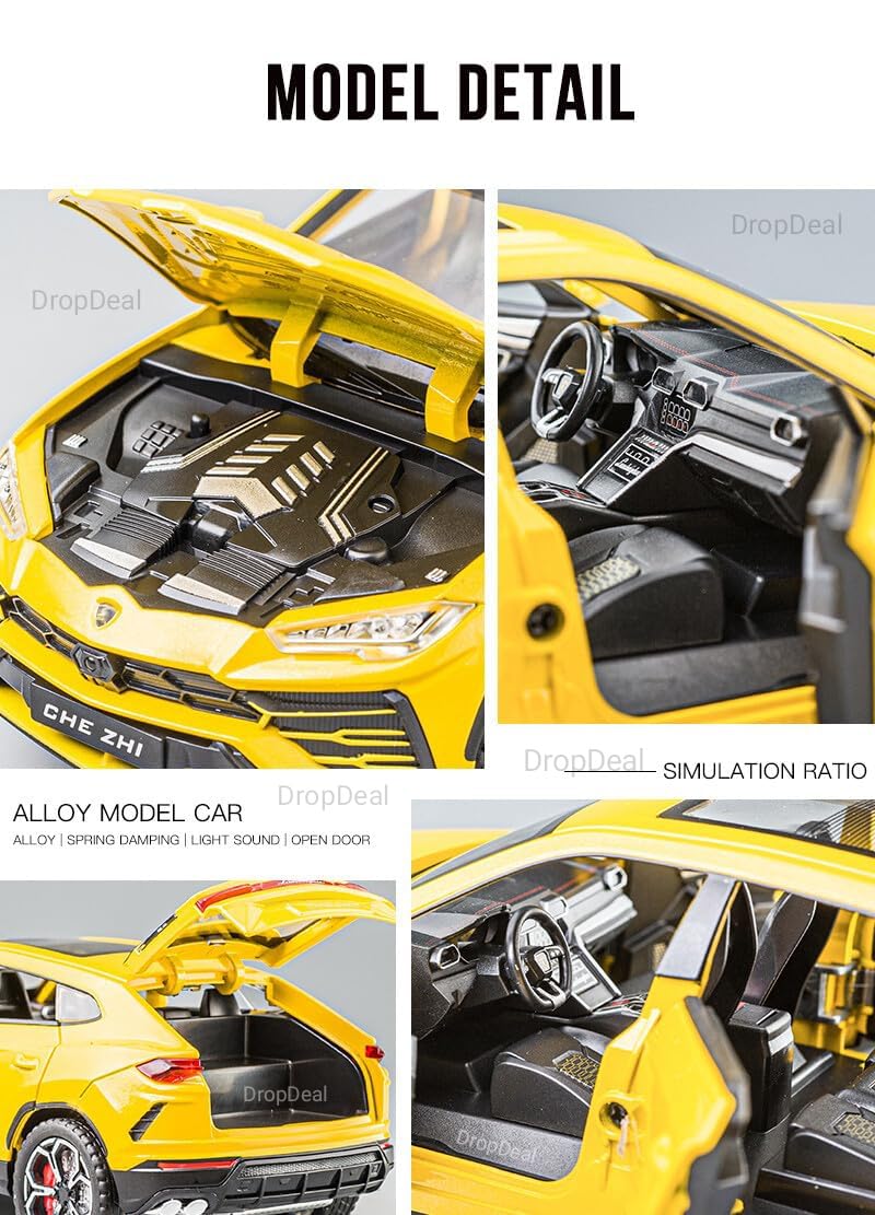 Lamborghini Urus 1:24 Scale Diecast Metal Toy Car – Yellow Luxury SUV Model with Detailing