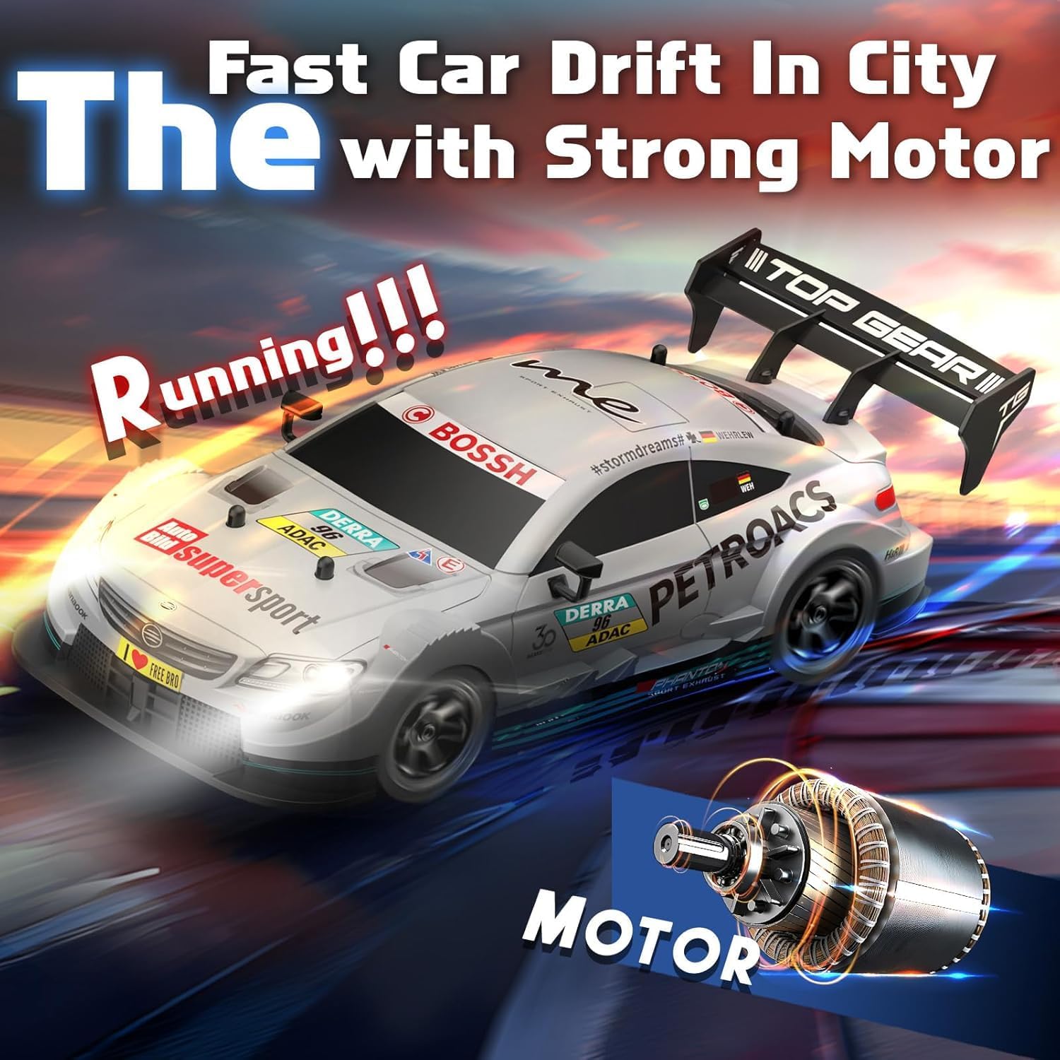 1:16 Scale High-Speed RC Drift Racing Car – VAKOS Edition | 30 km/h 4WD Remote Control Metal Toy Car for Kids & Collectors (Silver)
