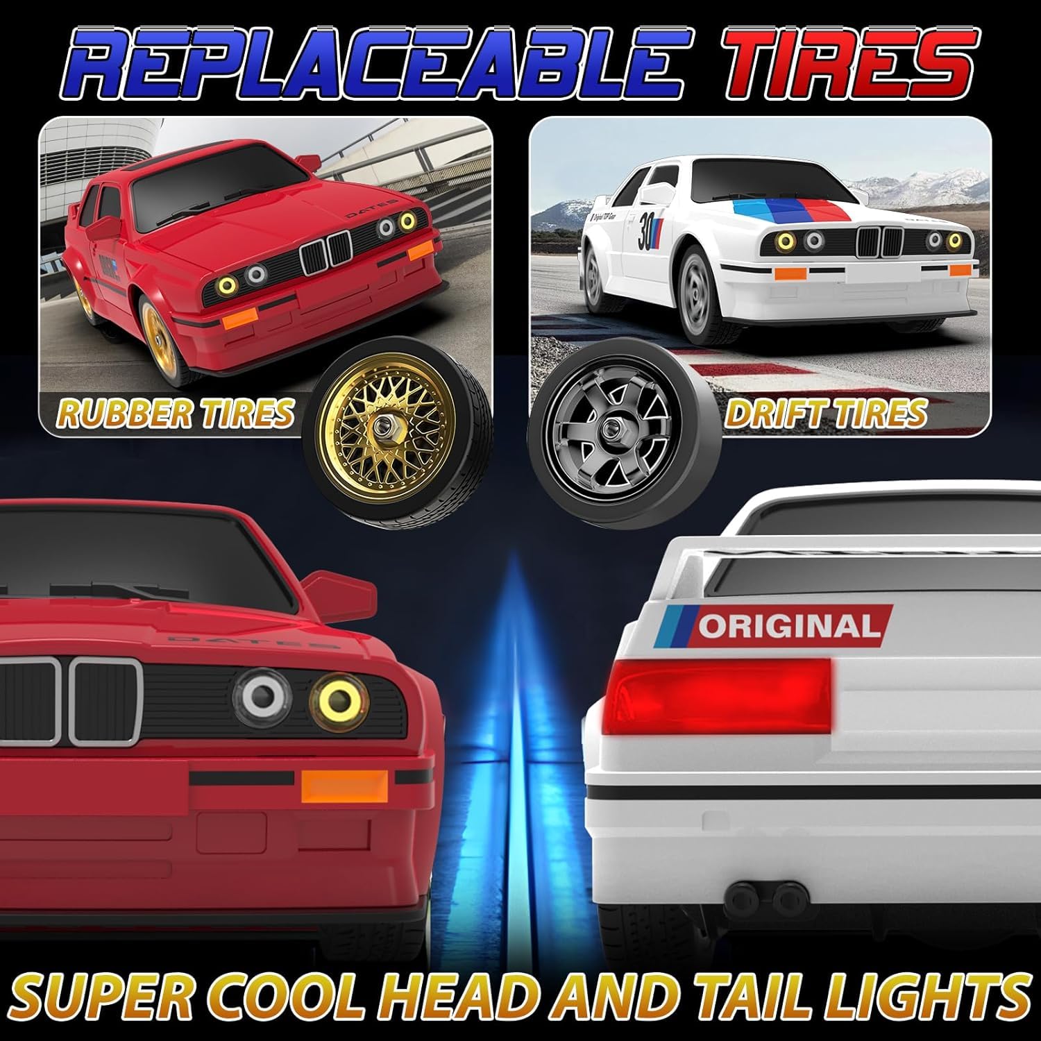 1:16 Retro Drift RC Car – High-Speed 4WD Remote Control Racing Car with LED Lights, Rechargeable Battery & Drift Tires (Premium Metal-Feel Body)