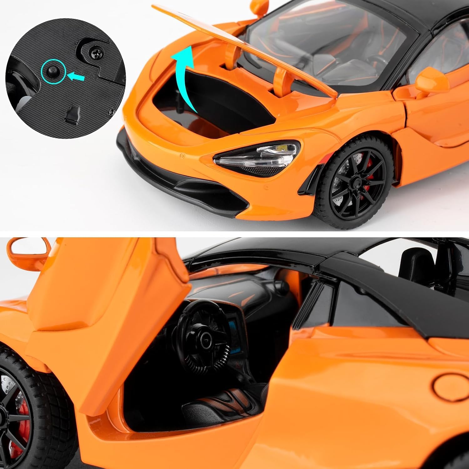 Premium McLaren 720S 1:24 Scale Diecast Metal Toy Car Model with Opening Doors (Orange)