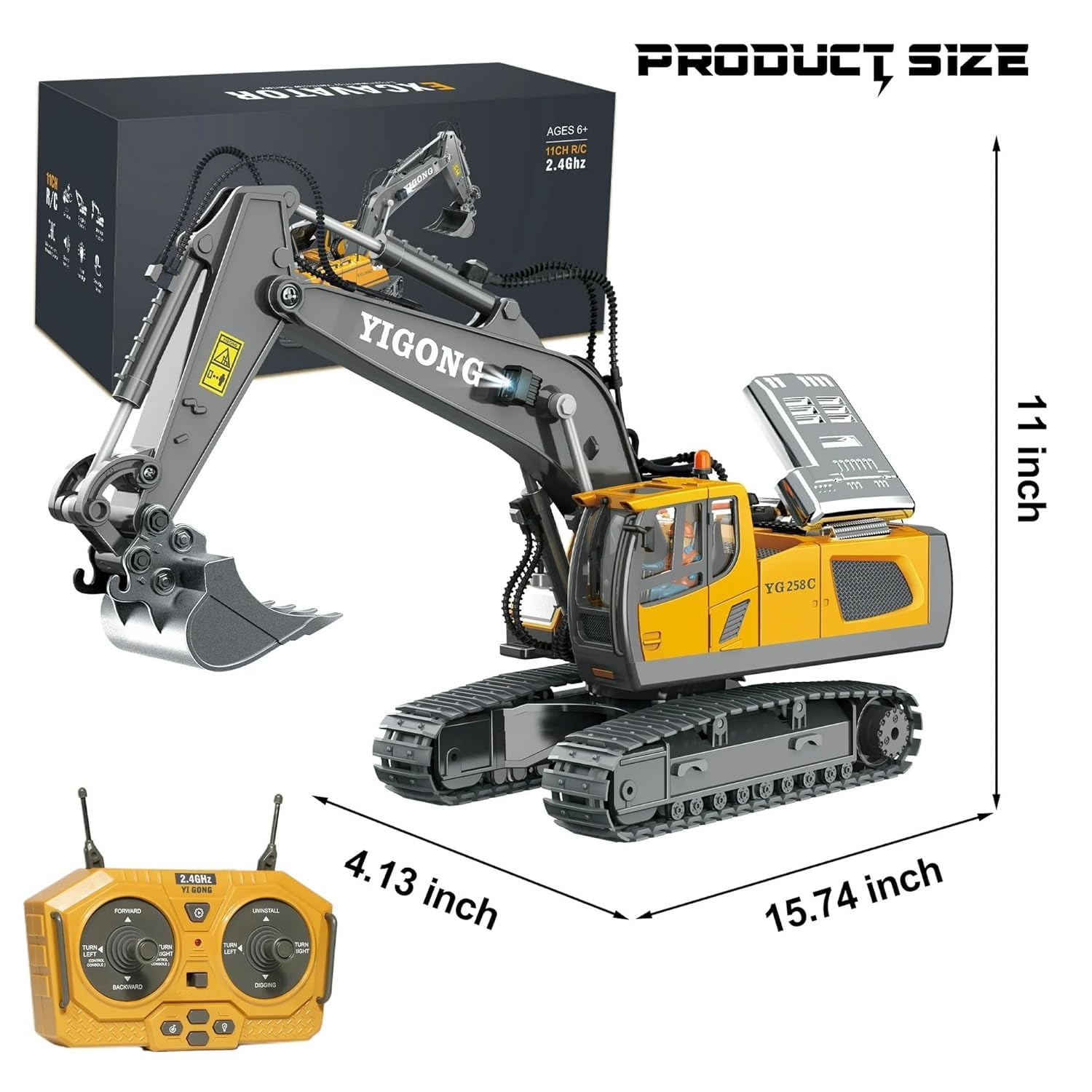 Yigong 1:14 Scale 11-Channel RC Excavator with Metal Bucket | 680° Rotation | Heavy-Duty Construction Vehicle Toy