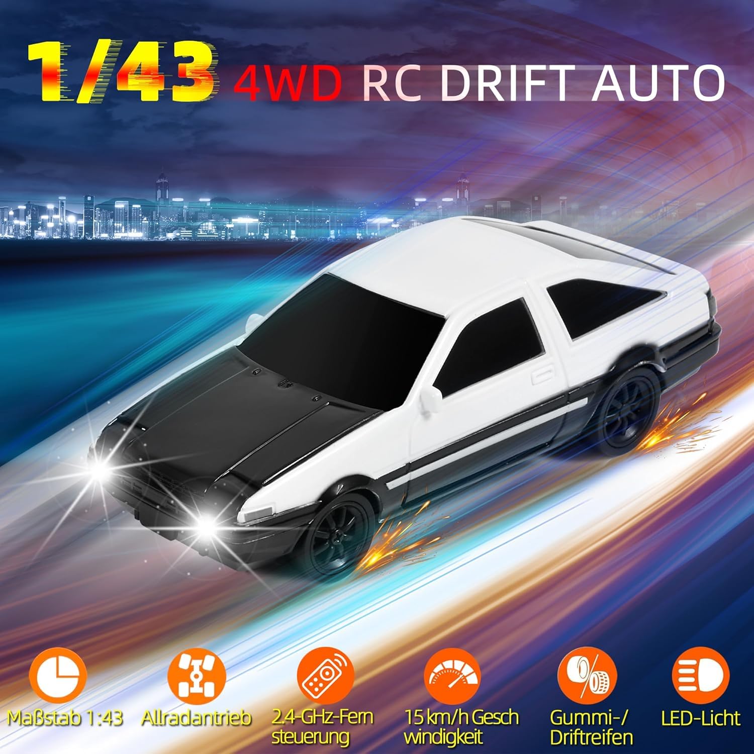 1:43 AE86 RC Drift Car – Premium Mini Drift Racer with 4WD, LED Lights & Remote Control