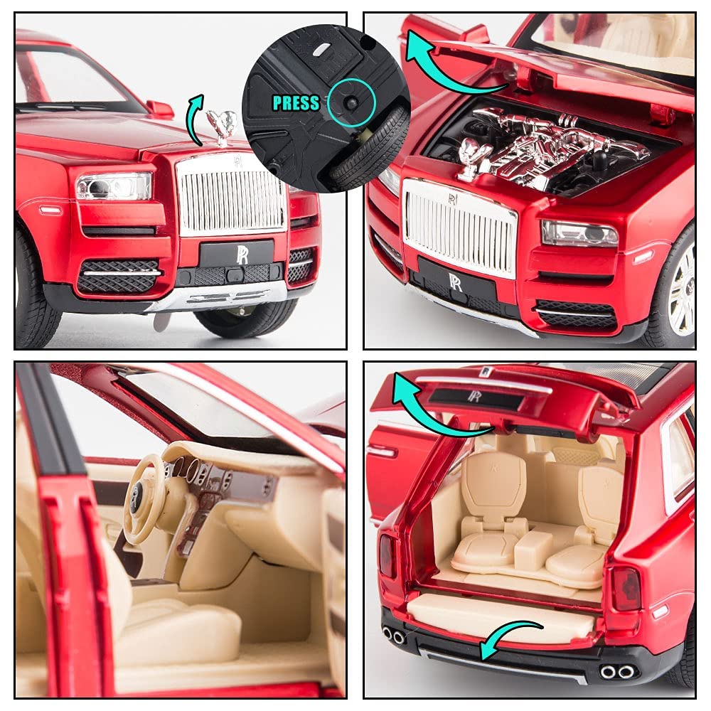 Premium Rolls-Royce Cullinan 1:24 Scale Diecast Metal Toy Car Model with Opening Doors (Red)
