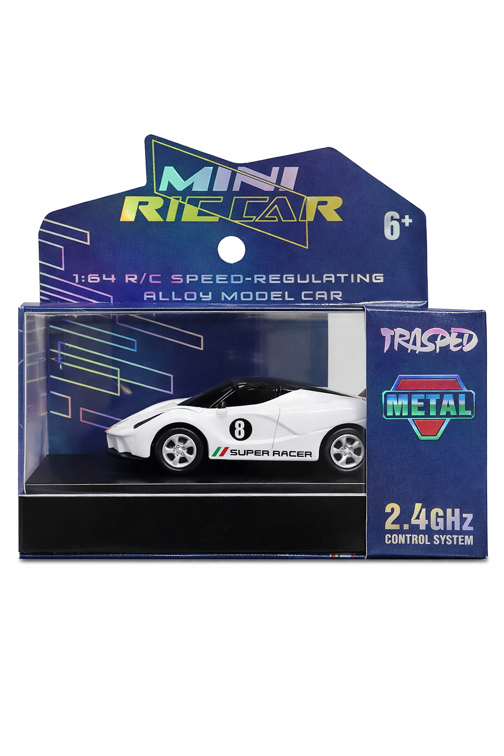 Trasped Ferrari Mini RC Supercar 1:64 Scale – 2.4GHz Remote Control Metal Toy Car (White)