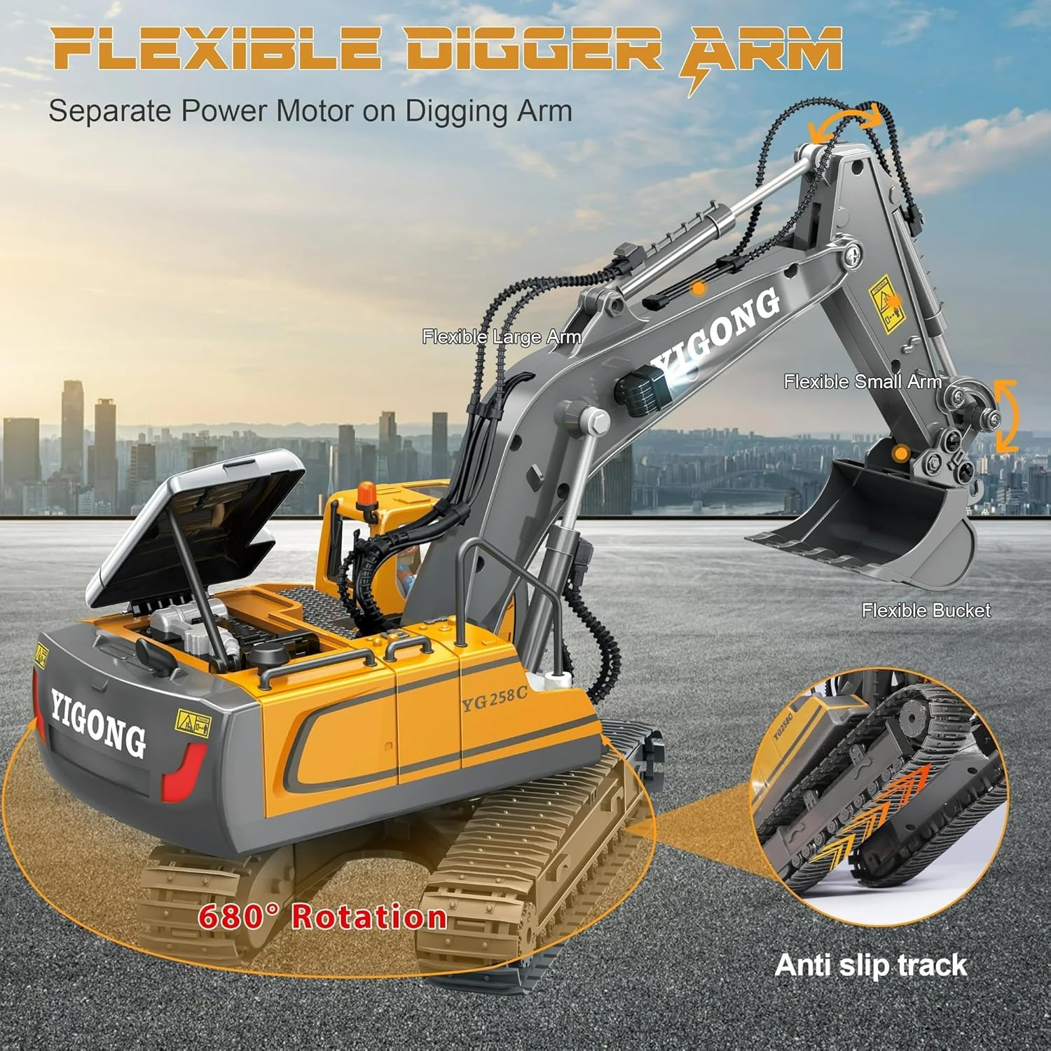 Yigong 1:14 Scale 11-Channel RC Excavator with Metal Bucket | 680° Rotation | Heavy-Duty Construction Vehicle Toy