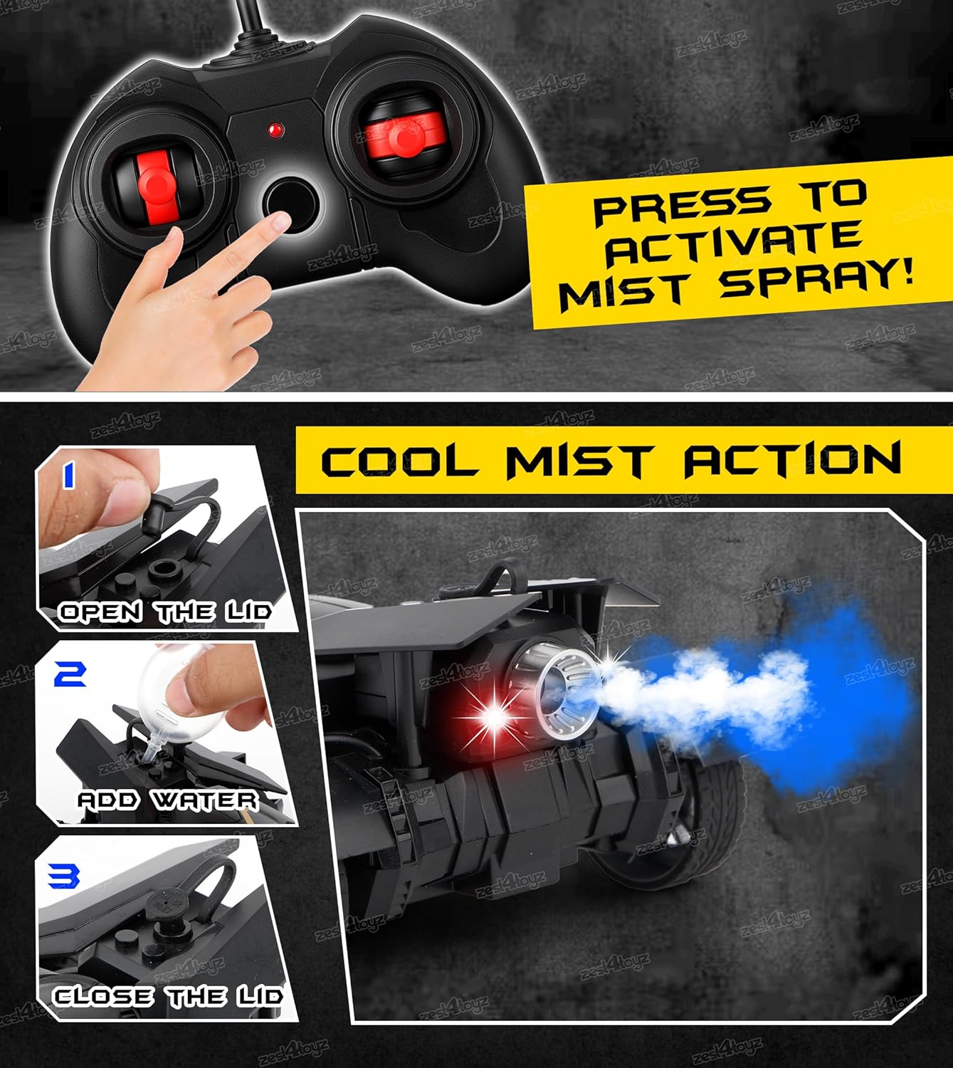 Batman RC Batmobile 1:20 Scale Remote Control Car with Mist Spray & LED Lights (Rechargeable)