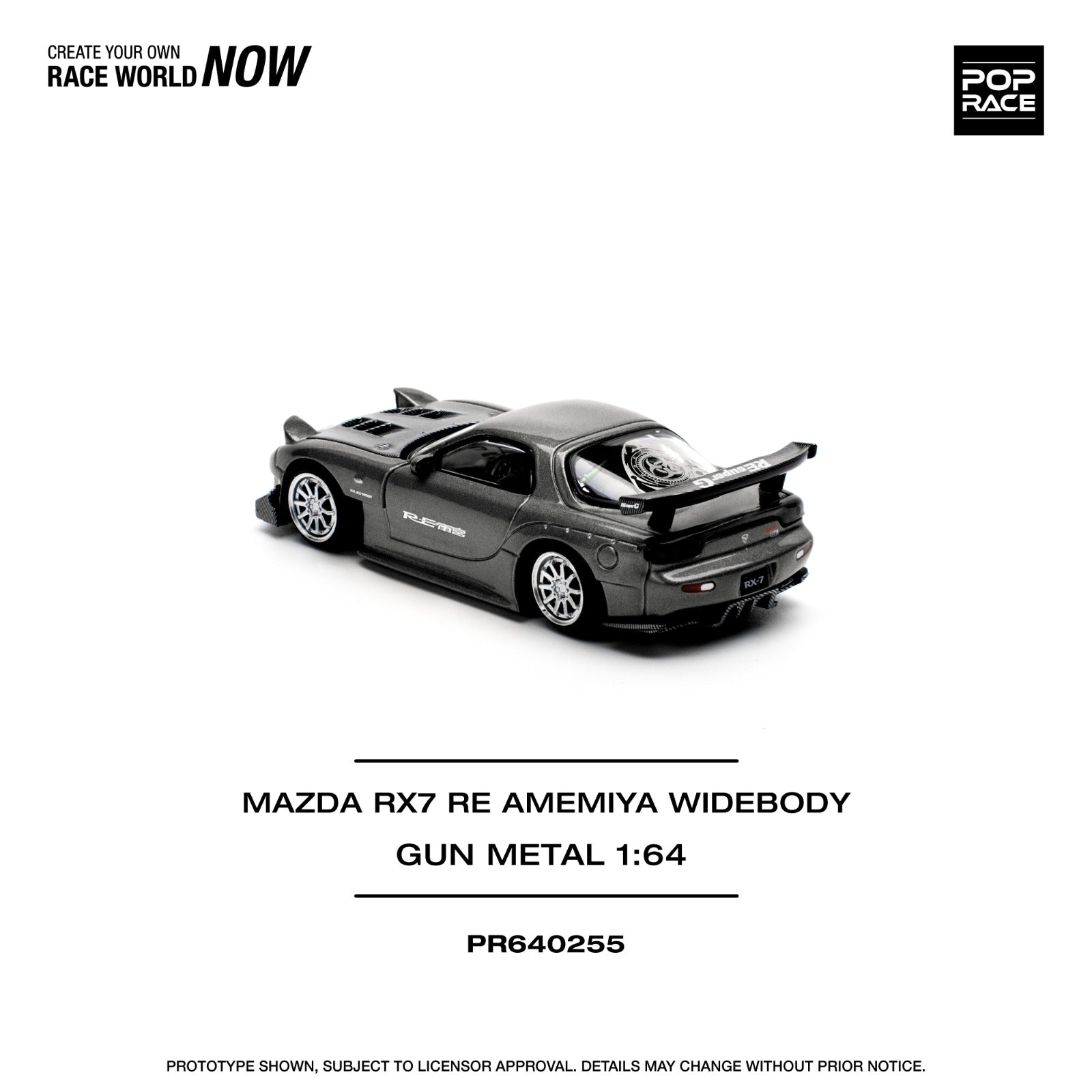 POP RACE Mazda RX-7 RE Amemiya Widebody Gun Metal 1:64 Diecast Metal Model Car