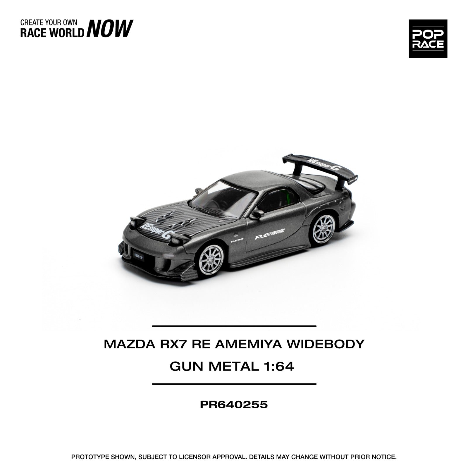 POP RACE Mazda RX-7 RE Amemiya Widebody Gun Metal 1:64 Diecast Metal Model Car