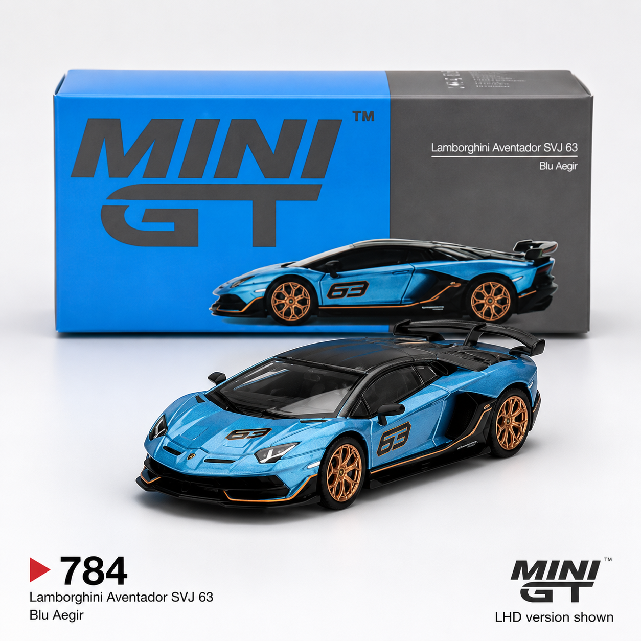 MINI GT Lamborghini Aventador SVJ Blu Aegir - Box Version #784 (IMPORTED)