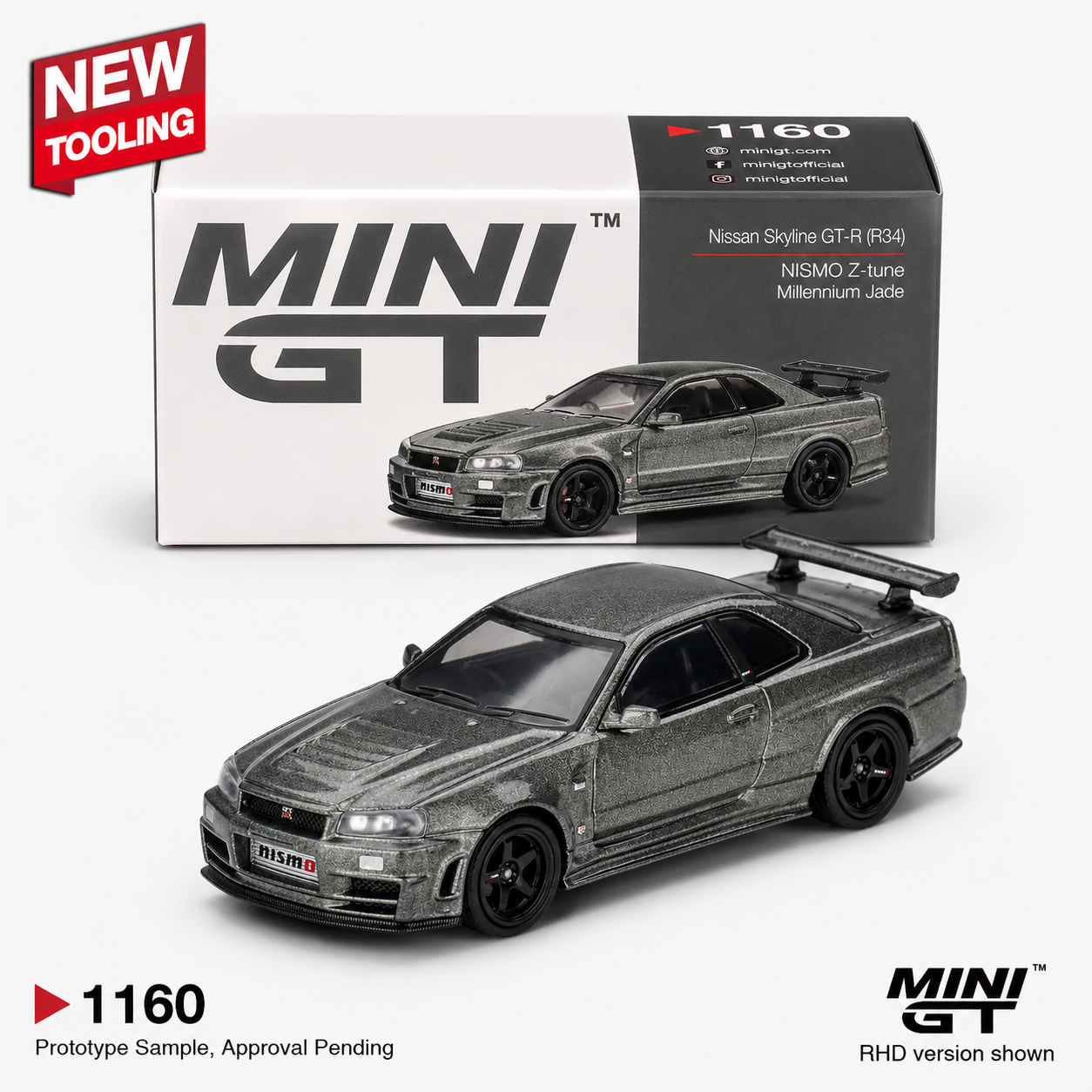 MINI GT Nissan Skyline GT-R (R34) NISMO CRS Sporty Titanium Gold - Box Version #1160