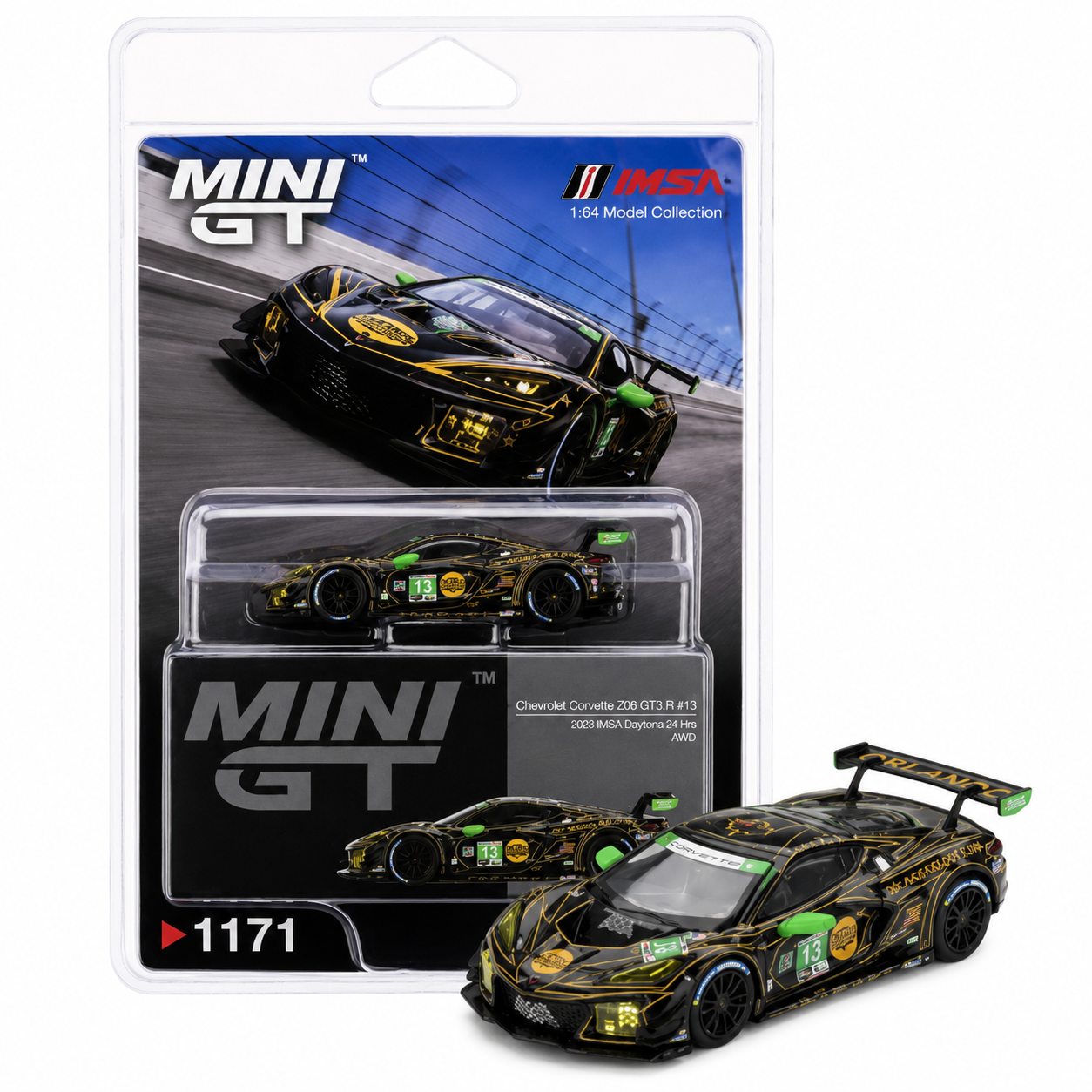 MINI GT Chevrolet Corvette Z06 GT3.R #3 Pratt Miller Motorsports IMSA 2024 Sebring Winner 1:64 Scale Diecast Metal Toy Car #1171 (Blister Pack)