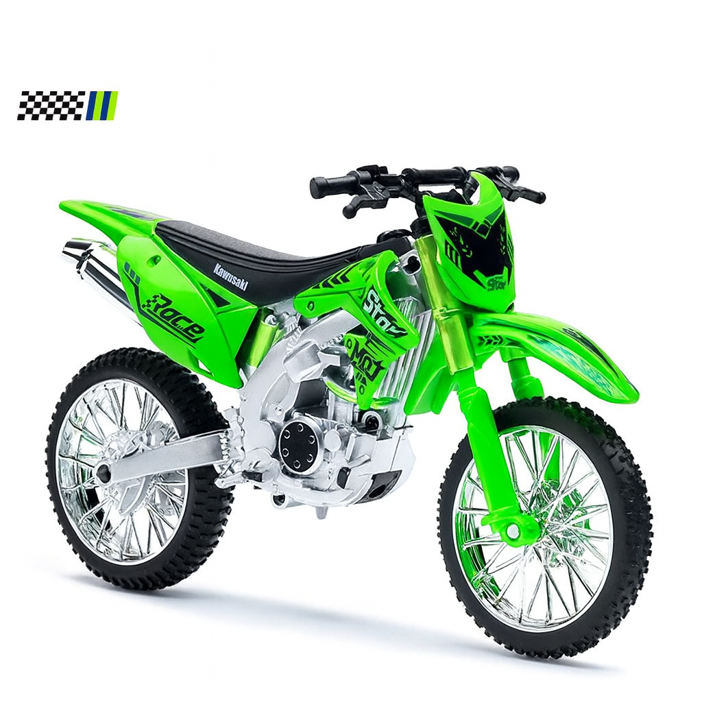 Kawasaki Dirt Bike Motocross Motorcycle Model – 1:10 Scale Diecast Premium Metal Alloy Toy Bike for Kids & Collectors (Green)