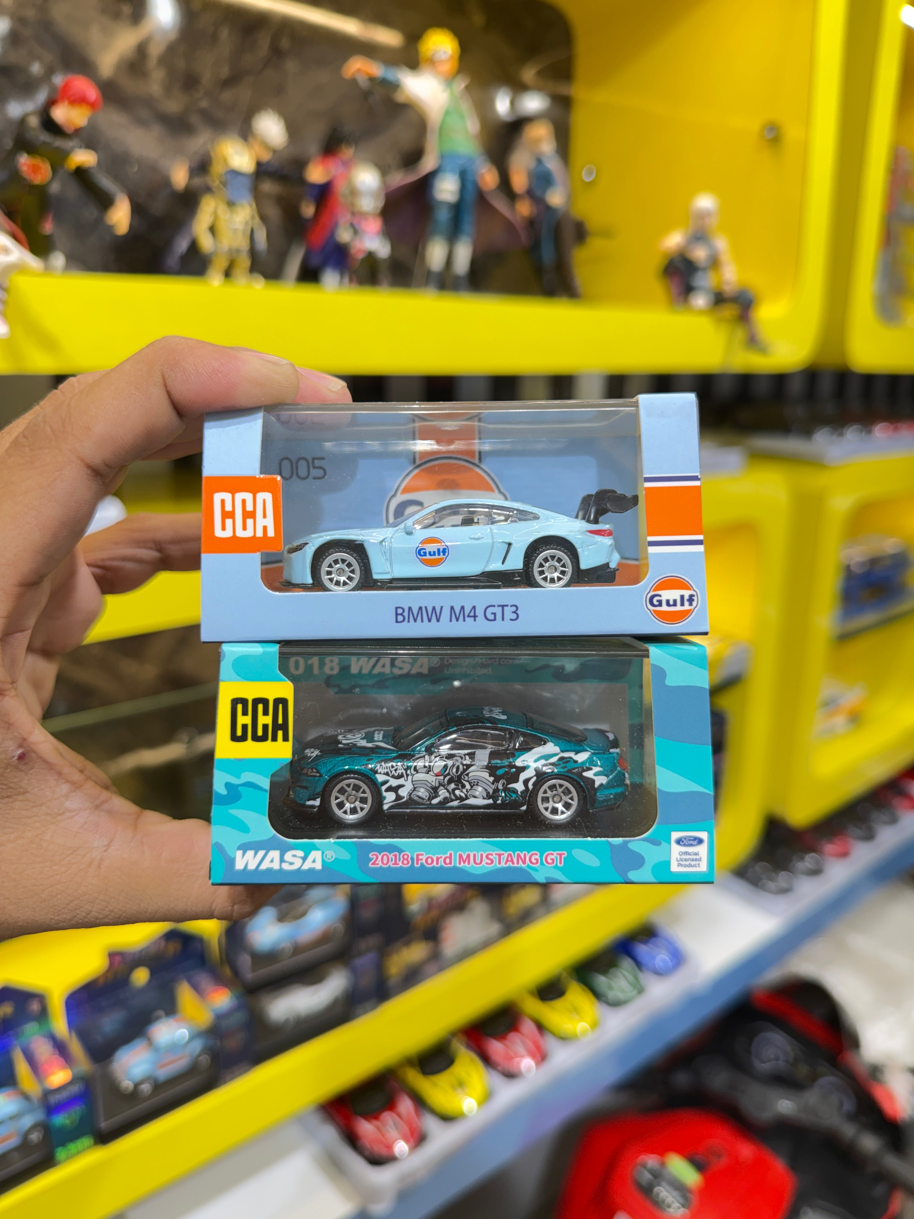 CCA Gulf BMW M4 GT3 + CCA WASA 2018 Ford Mustang GT 1:64 Scale Diecast Metal Toy Car Combo Pack