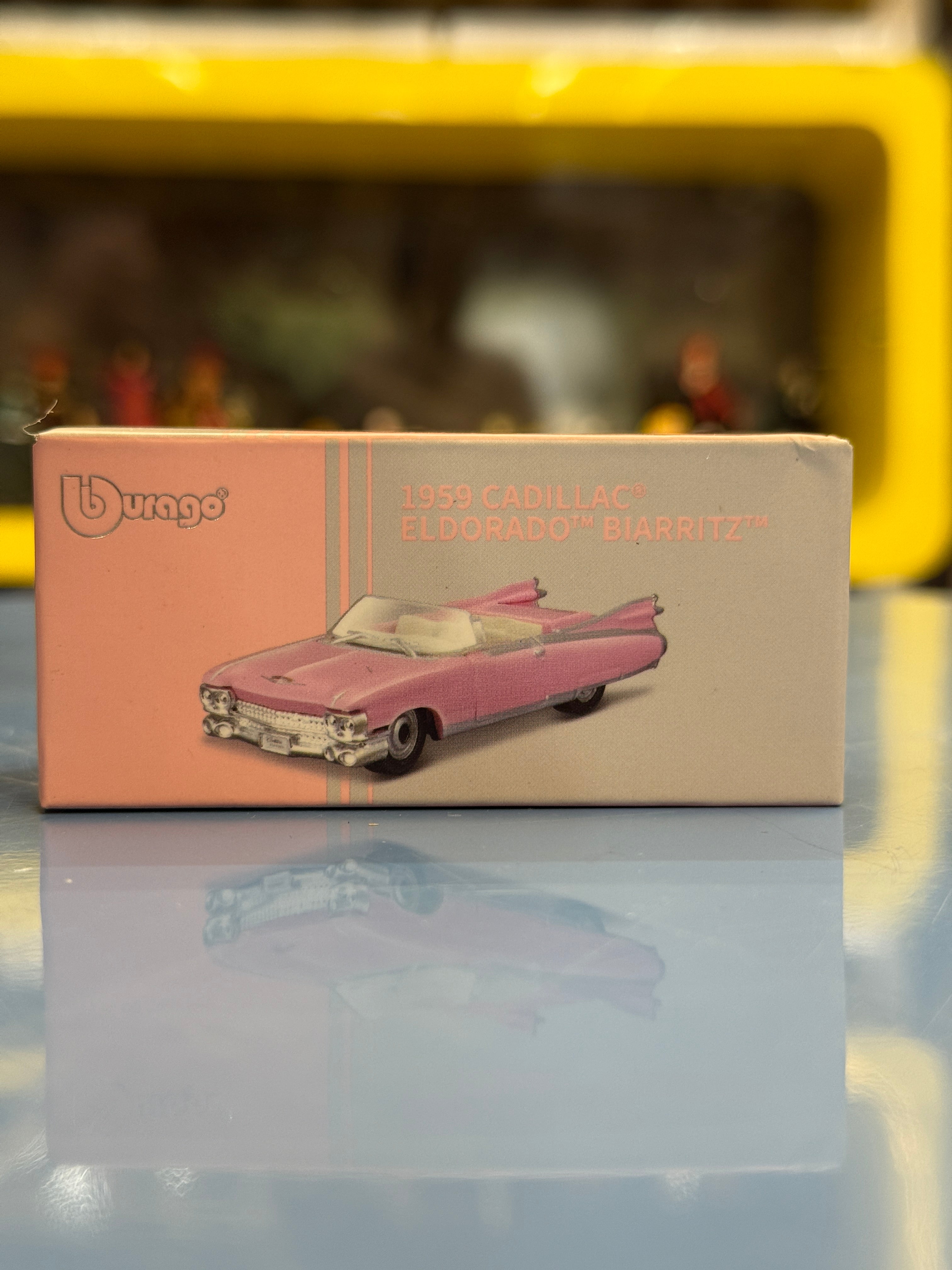 Bburago 1959 Cadillac Eldorado Biarritz Pink Diecast Metal Toy Car – Premium 1:64 Scale Classic Convertible Model