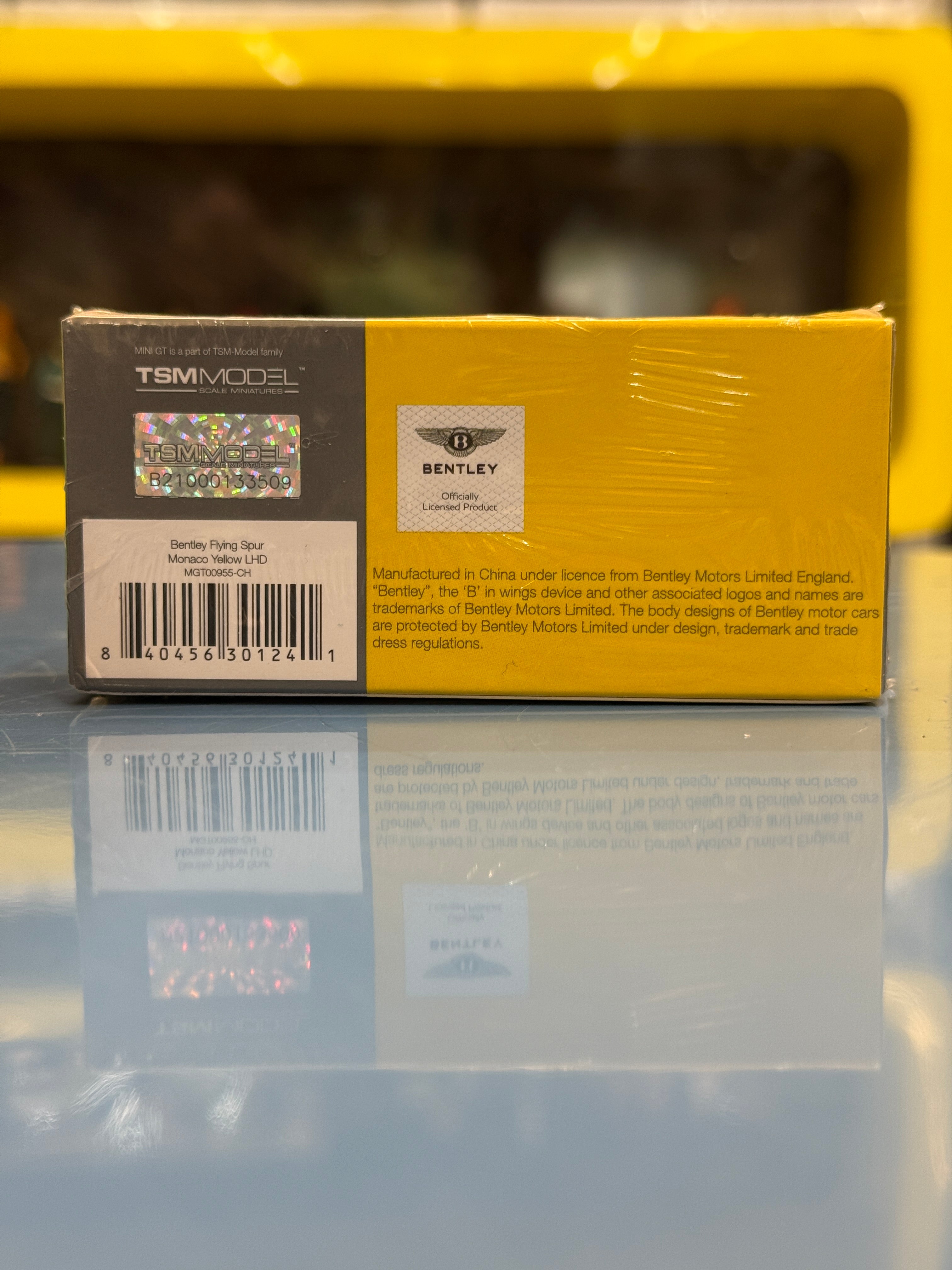 Mini GT Bentley Flying Spur Monaco Yellow Diecast Metal Toy Car – 1:64 Scale Premium Collector Model