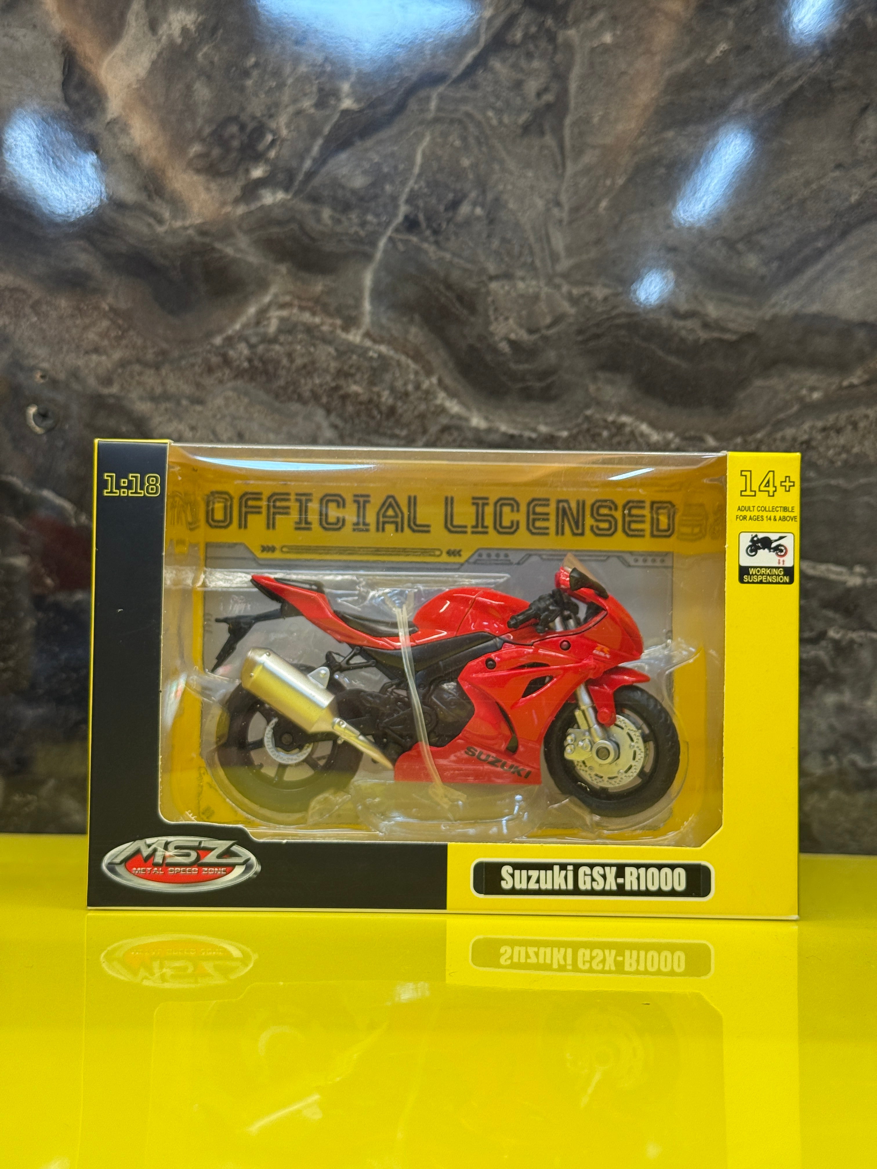 Suzuki GSX-R1000 1:18 Scale Diecast Metal Sports Bike Model | Official Licensed Collectible Toy Motorcycle