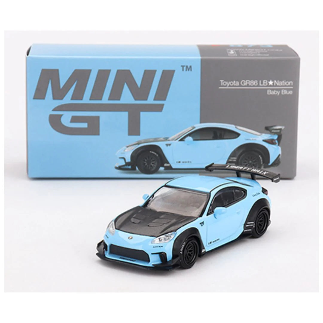 Mini GT Toyota GR86 LB★Nation Baby Blue Diecast Metal Toy Car – 1:64 Scale Premium Collector Model