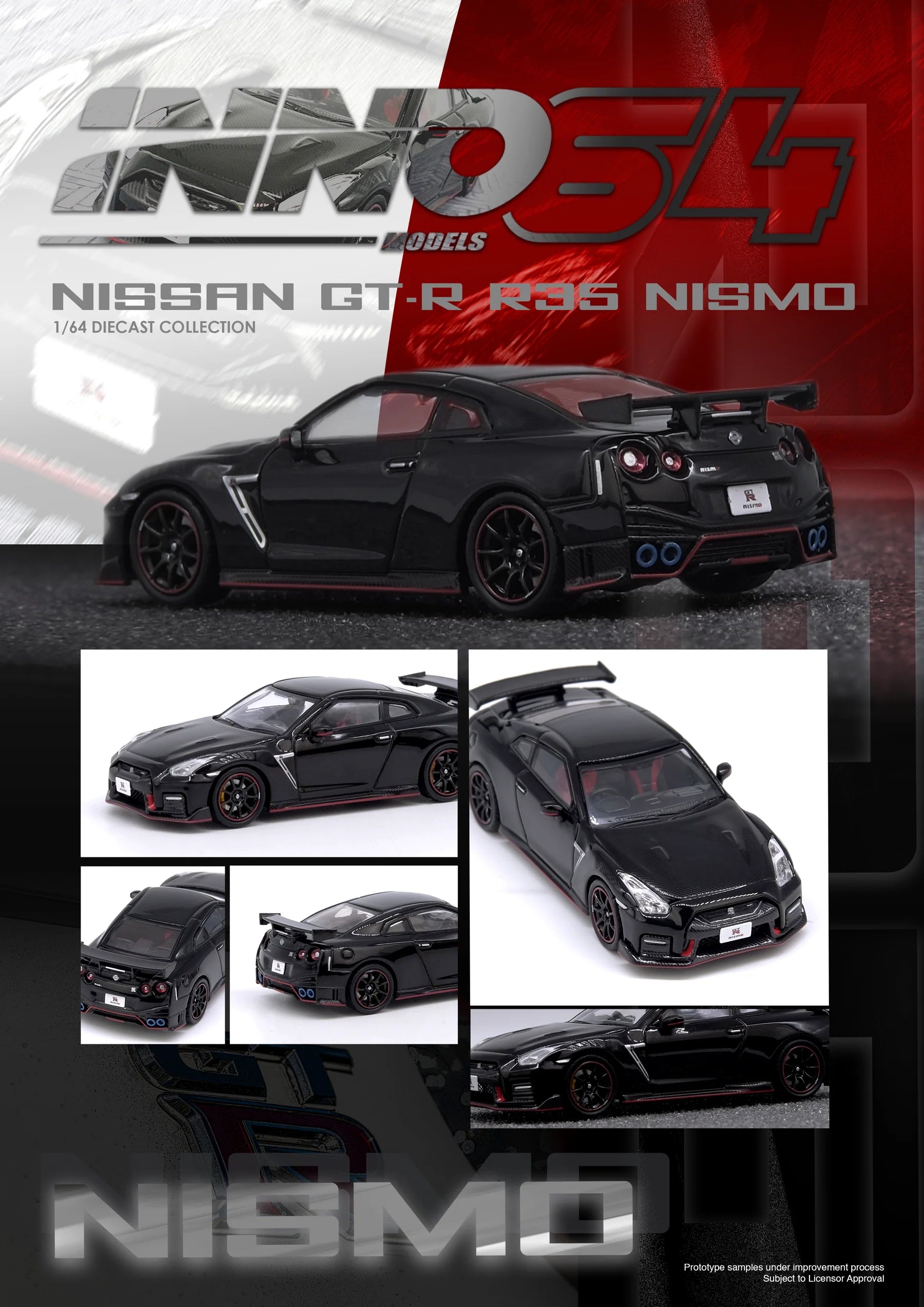 INNO64 Nissan Skyline GT-R R35 Nismo Black Carbon Hood - IN64-R35N-BLA
