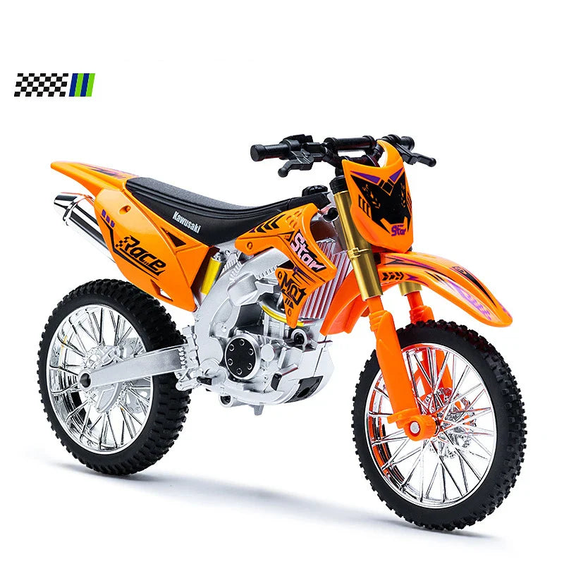 Kawasaki Dirt Bike Motocross Motorcycle Model – 1:10 Scale Diecast Premium Metal Alloy Toy Bike for Kids & Collectors (Orange)