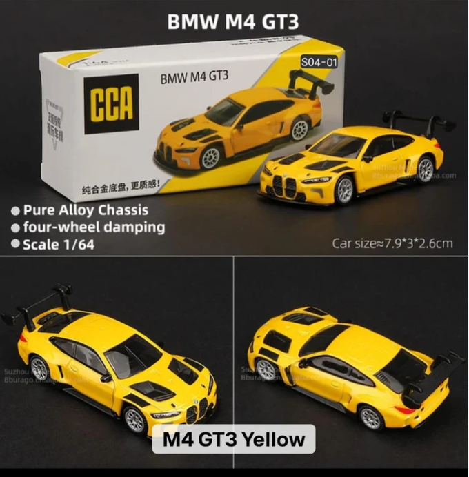 BMW M4 GT3 1:64 Scale Diecast Alloy Racing Car – Yellow Collectible Model
