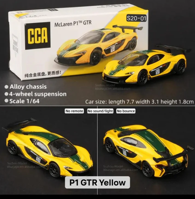 McLaren P1™ GTR 1:64 Scale Diecast Alloy Supercar – Yellow Racing Model