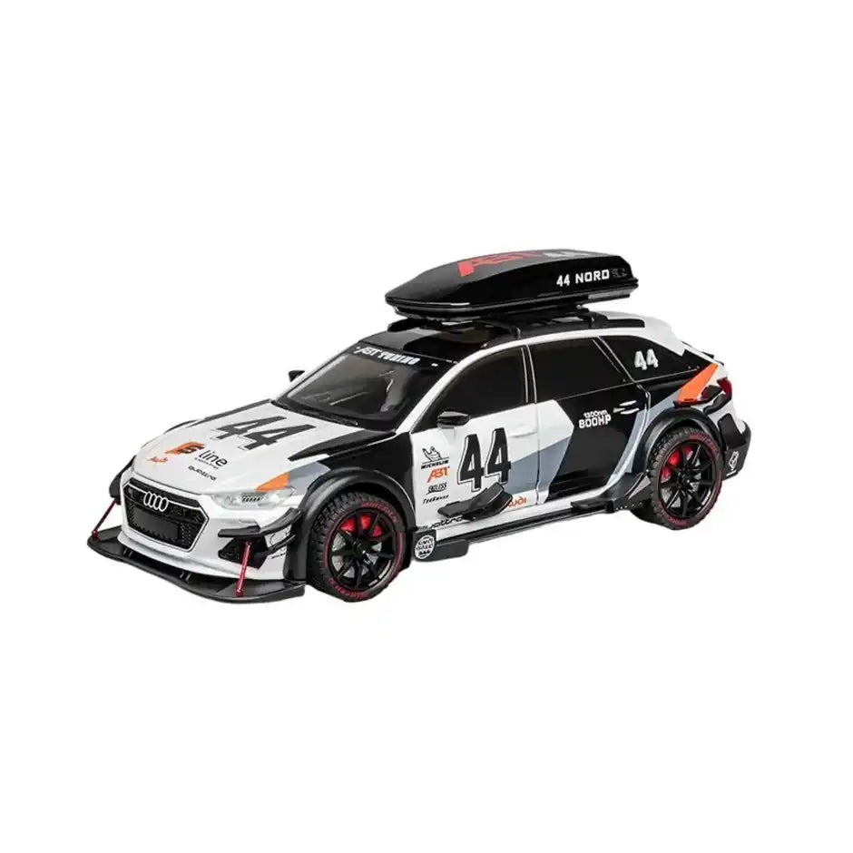 Audi RS6 Avant Off-Road Rally Edition 1:24 Scale Diecast Metal Toy Car Model (Black/White/Orange)