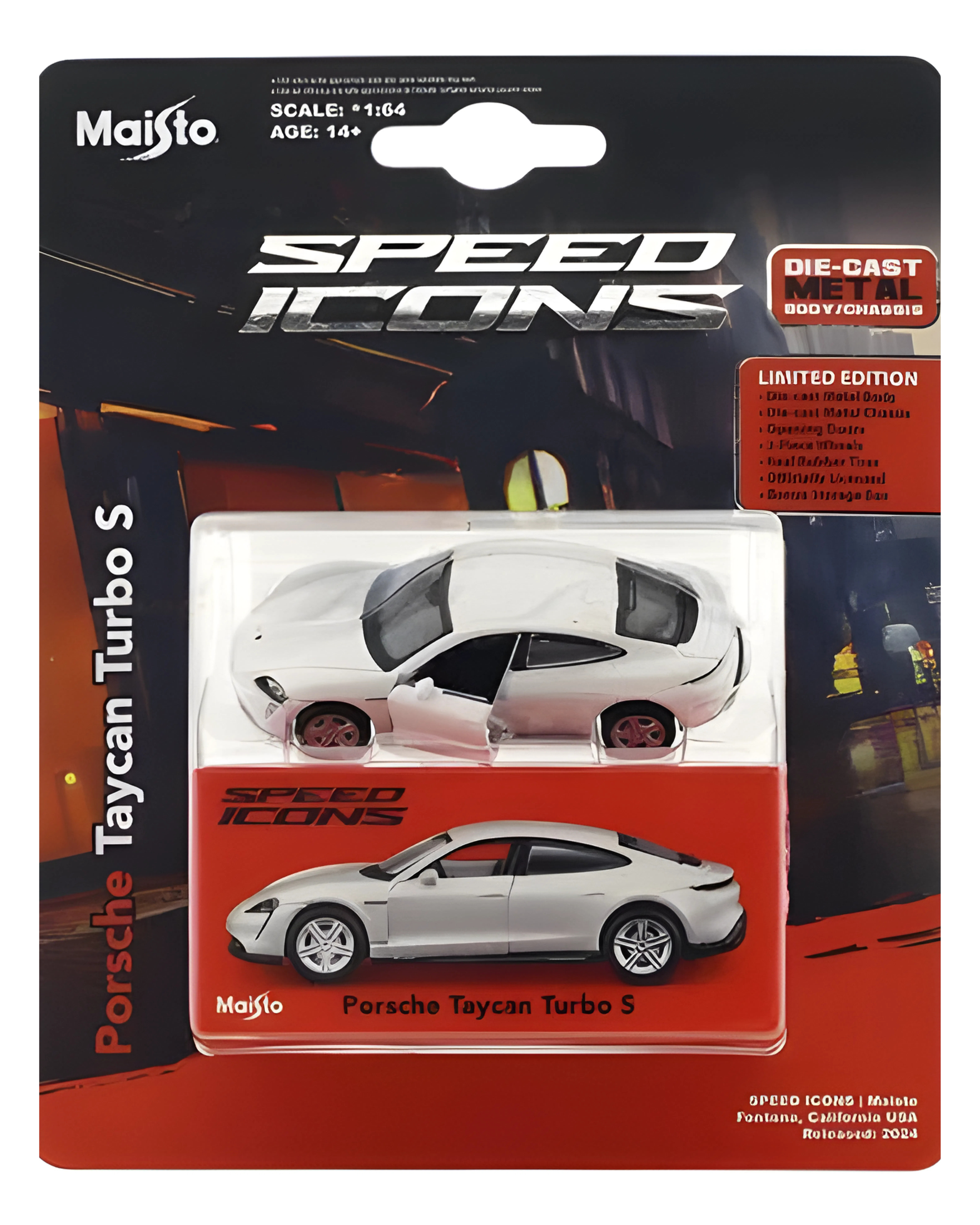 Maisto Speed Icons Porsche Taycan Turbo S 1:64 Diecast Metal Toy Car – Premium Electric Sports Car Collectible