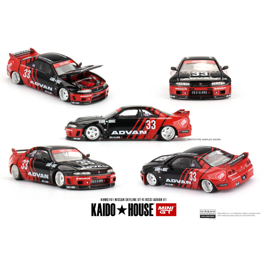 Kaido House x Mini GT Nissan Skyline GT-R R33 Advan V1 1:64 Diecast Widebody Car - KHMG191