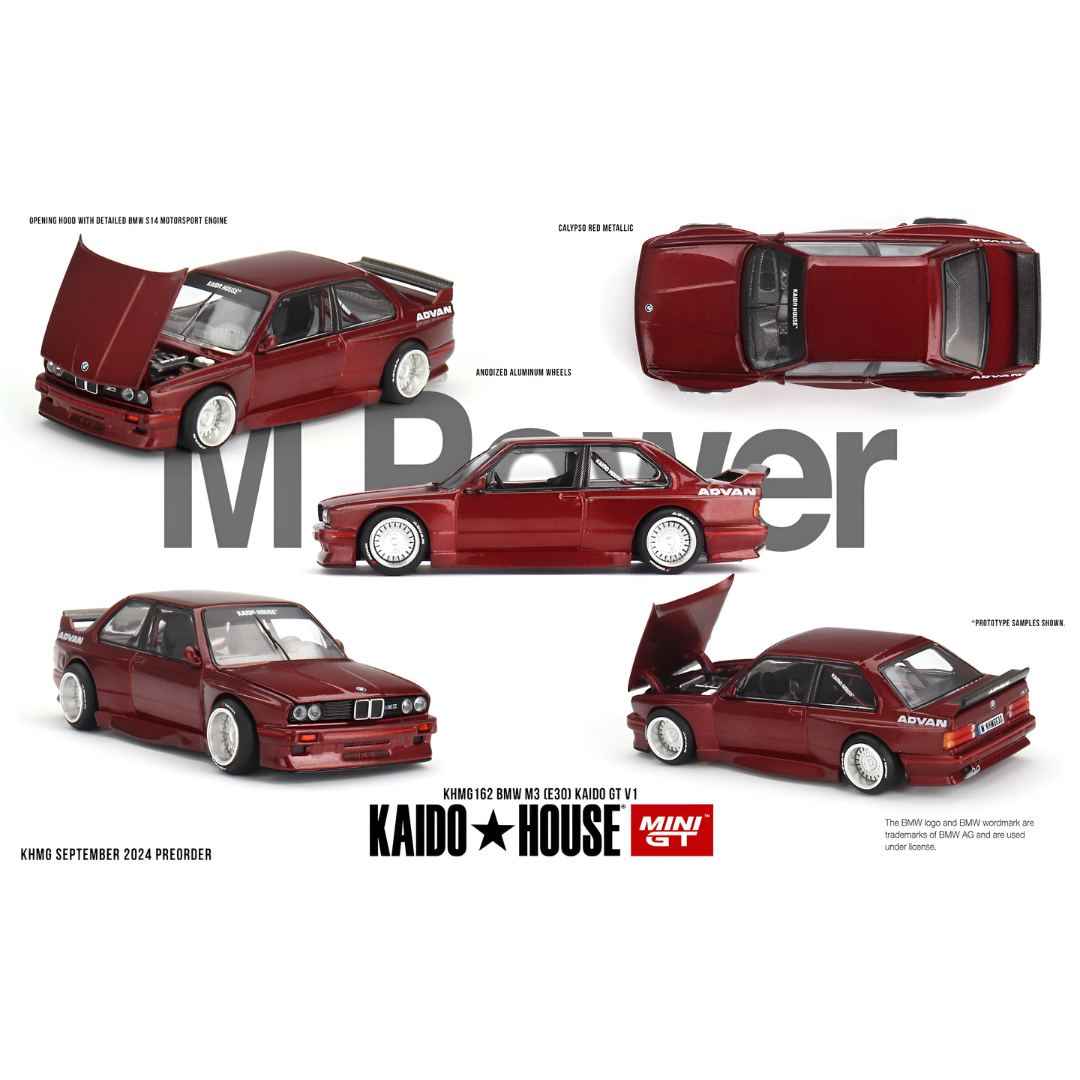 Kaido House x Mini GT BMW M3 (E30) Kaido GT V1 Calypso Red 1:64 Diecast Widebody Car - KHMG162