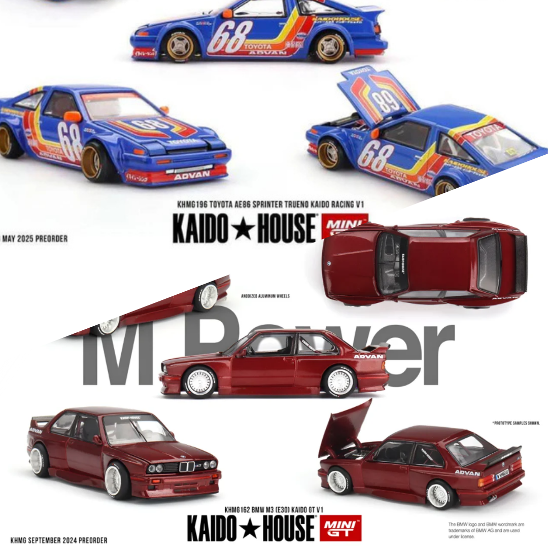 Kaido House x Mini GT Combo Deal – Toyota AE86 Sprinter Trueno Kaido Racing V1 + BMW M3 E30 Kaido GT V1 1:64 Diecast Set - KHMG196 + KHMG162