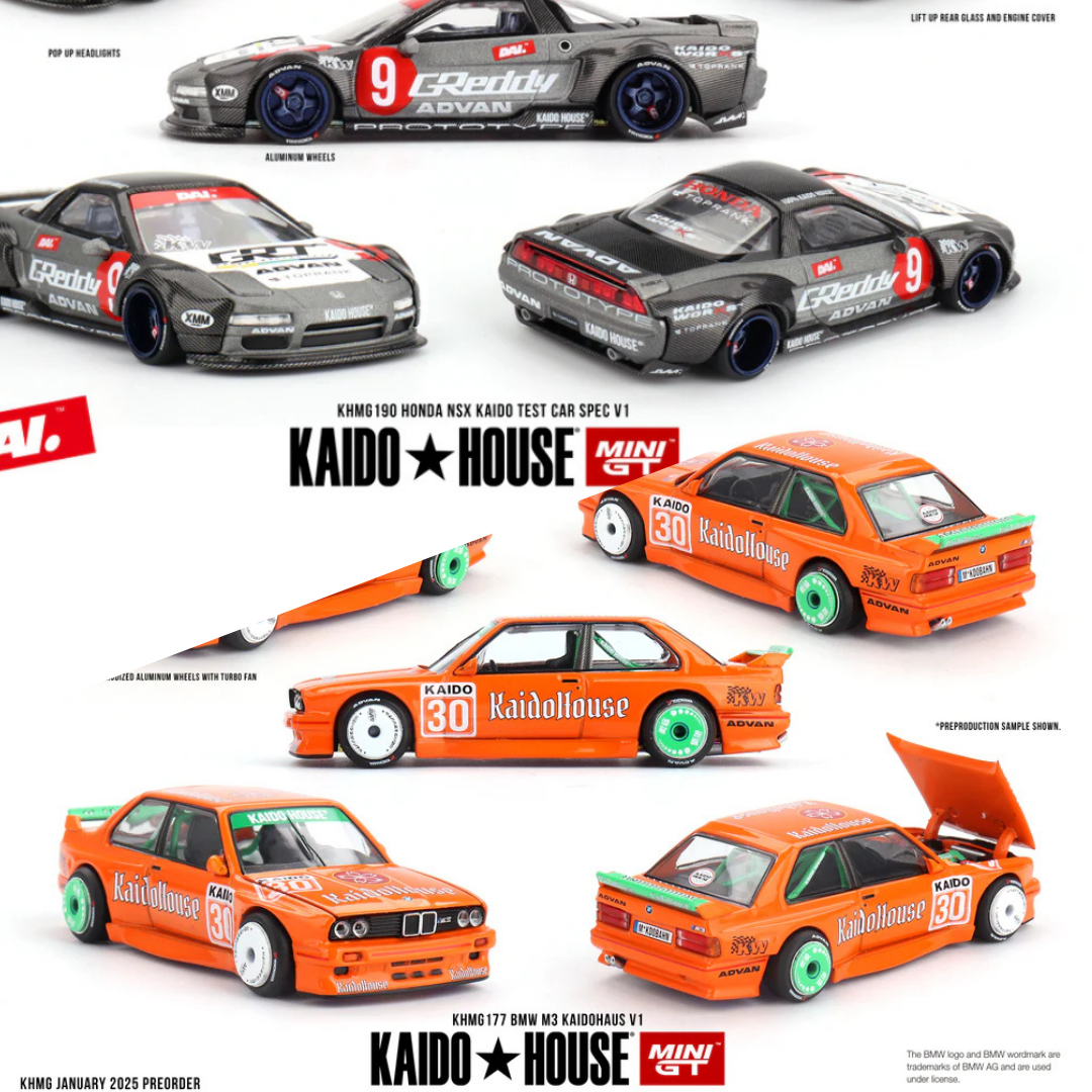 Kaido House x Mini GT Combo Deal – Honda NSX Kaido Test Car Spec V1 + BMW M3 E30 Kaidohaus V1 1:64 Diecast Set - KHMG190 + KHMG177