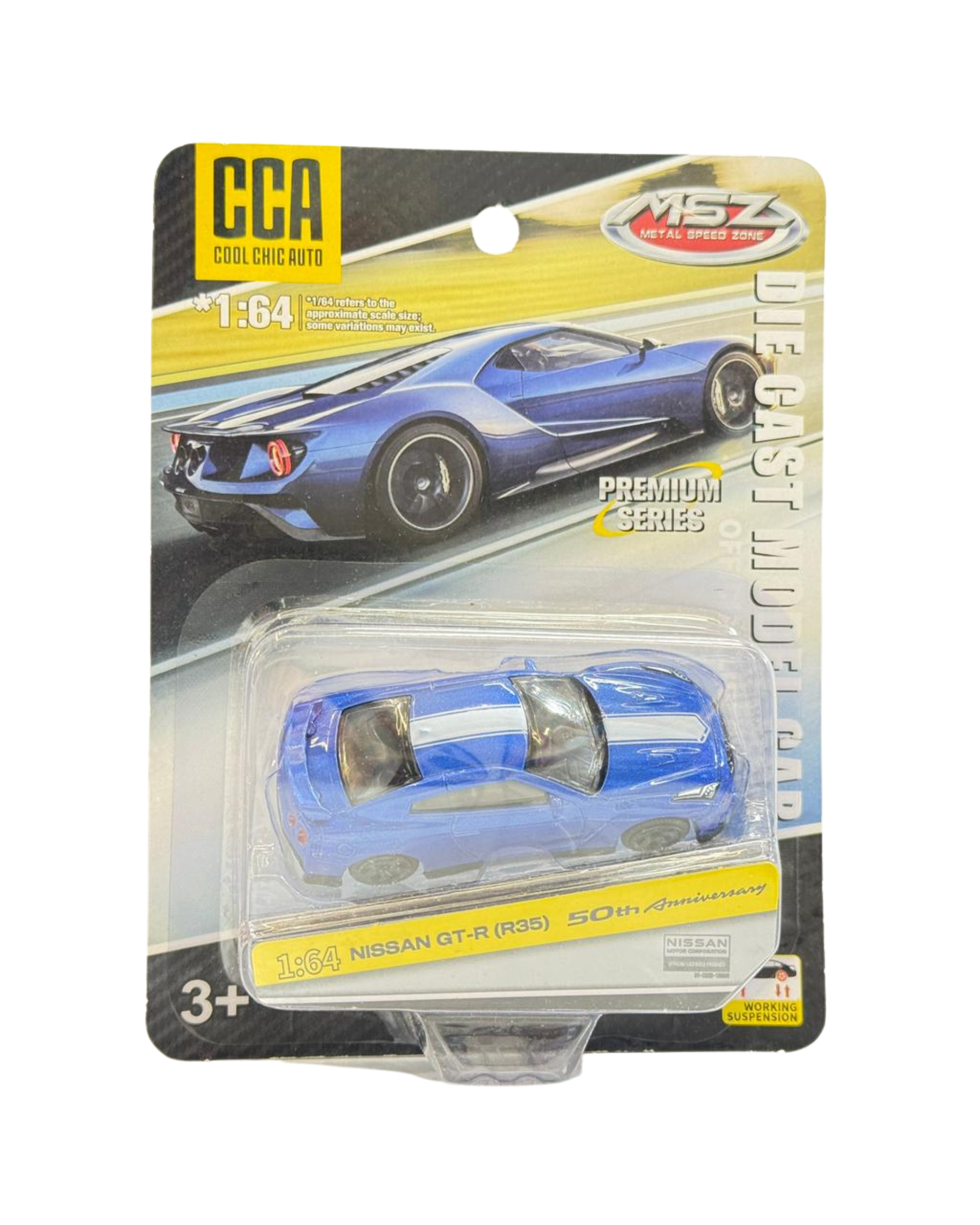 CCA MSZ 1:64 Nissan GT-R R35 50th Anniversary Diecast Metal Toy Car – Premium Scale Model (Blue)