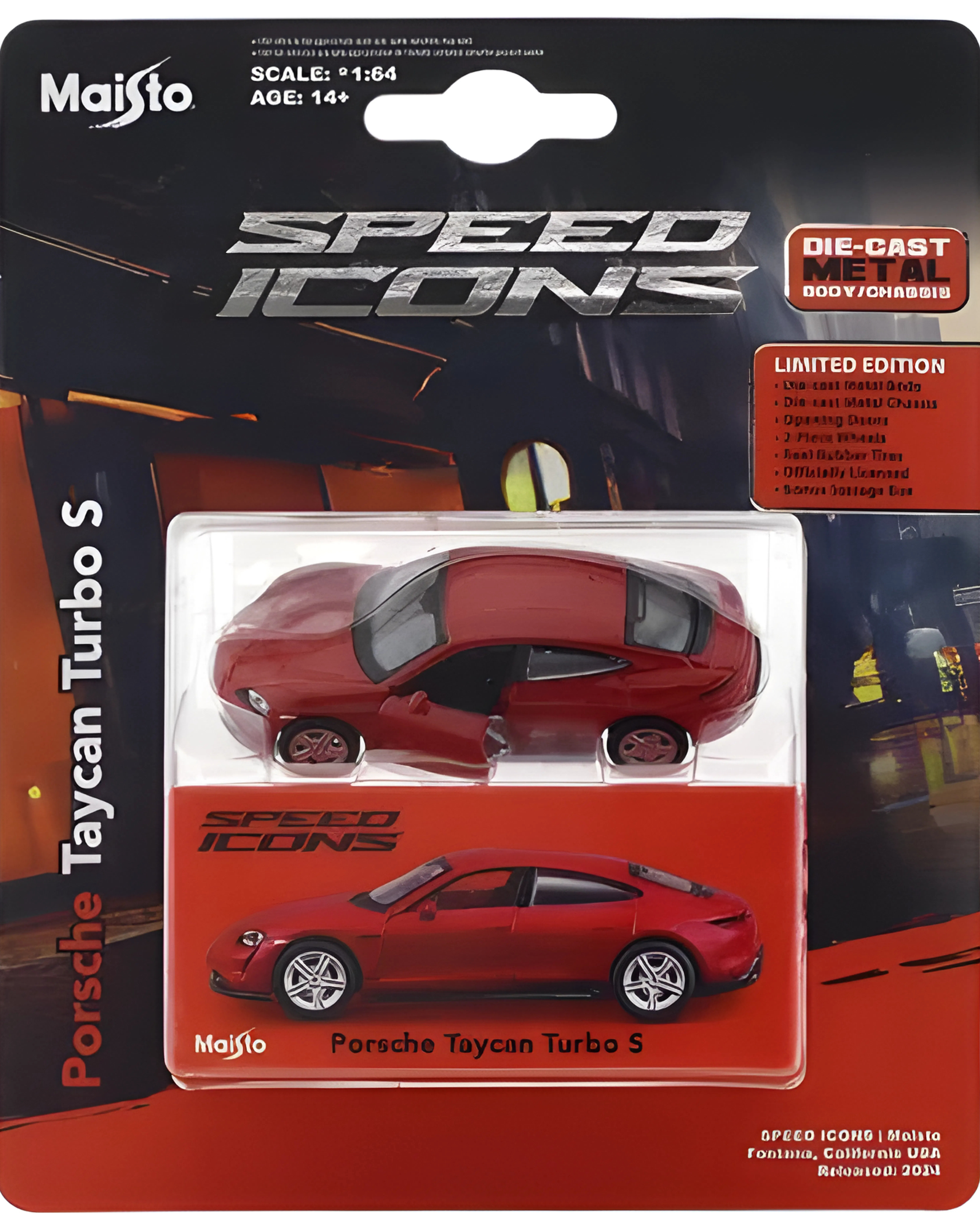 Maisto Speed Icons Porsche Taycan Turbo S Red 1:64 Diecast Metal Toy Car – Premium Collectible Model