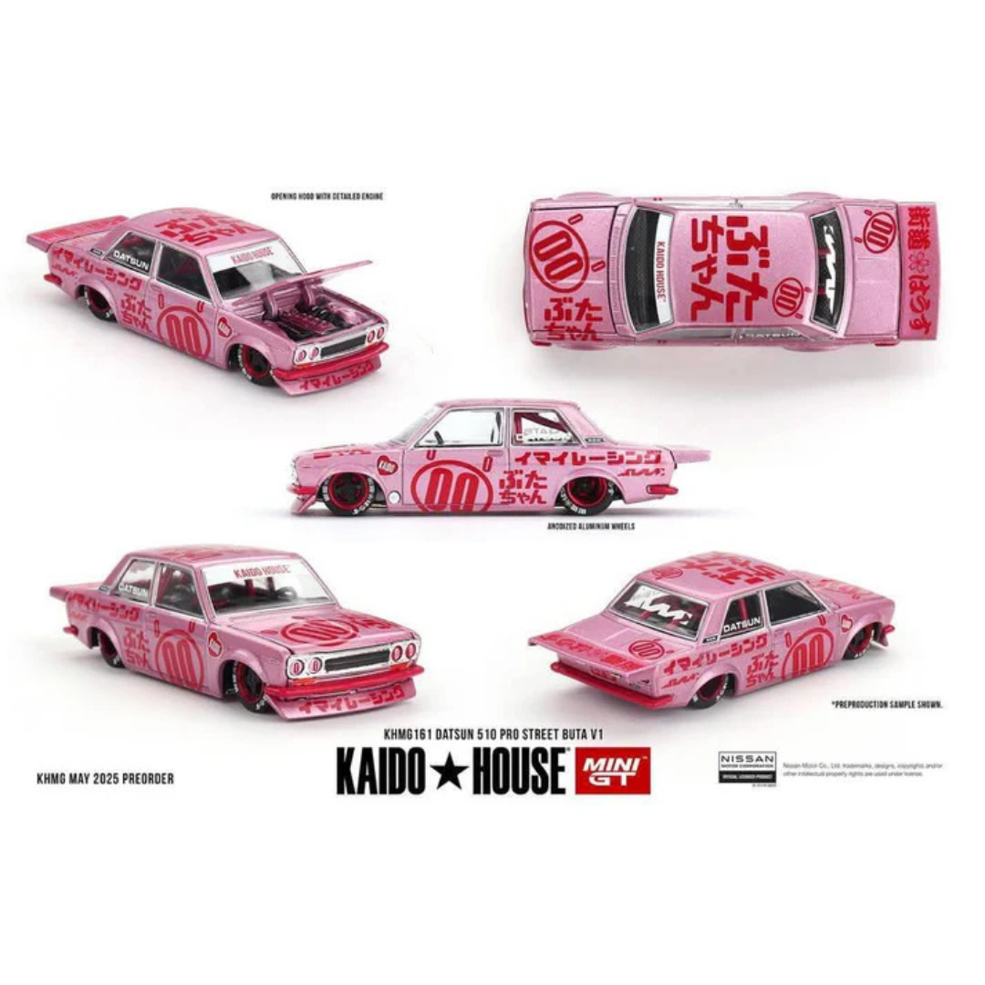 Kaido House x Mini GT 1:64 Datsun 510 Pro Street Buta V1 Pink Diecast Model Car – KHMG161