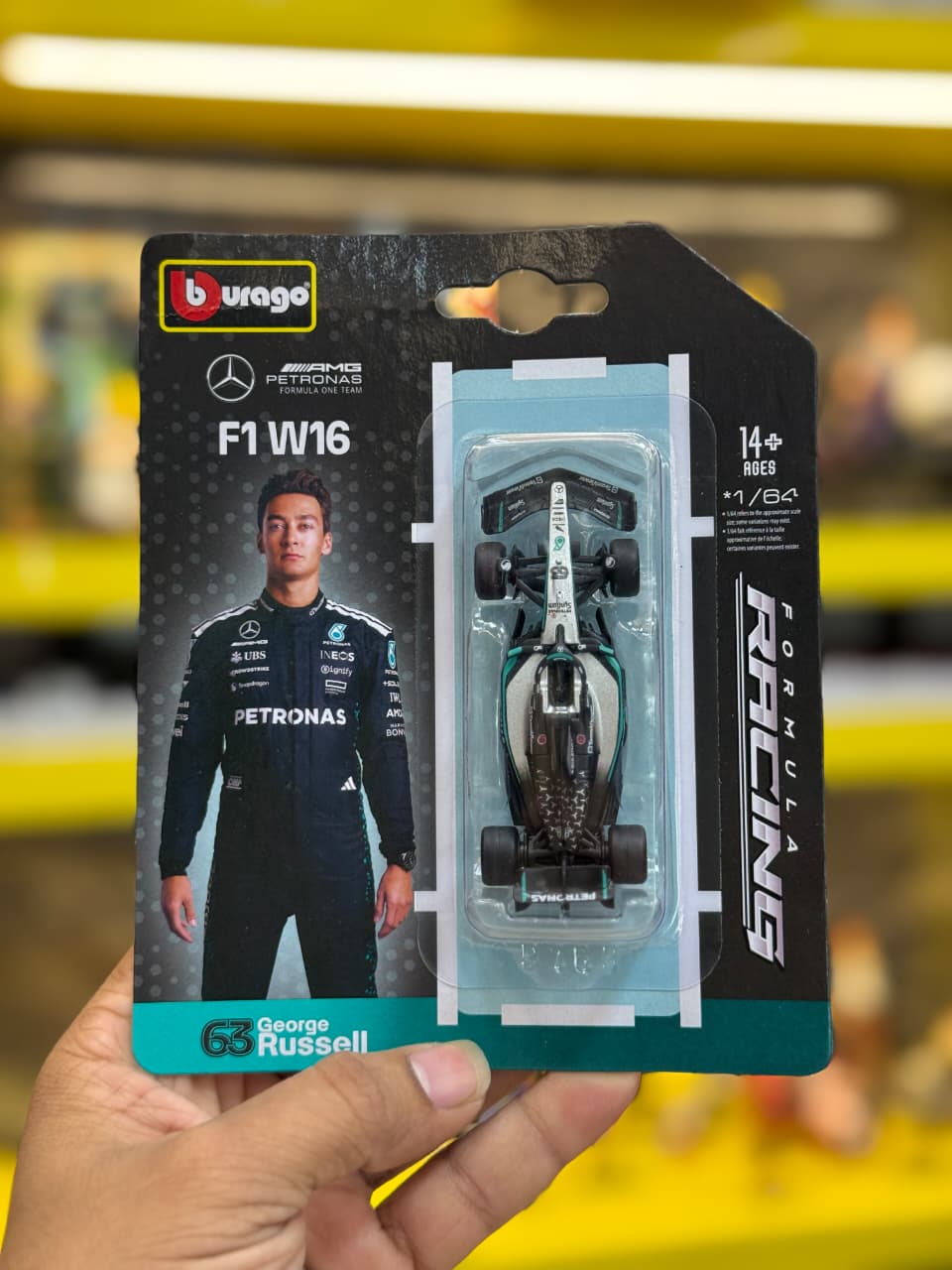 Bburago Mercedes-AMG Petronas F1 W16 George Russell 1:64 Diecast Metal Toy Car – Premium Formula Racing Collectible Model