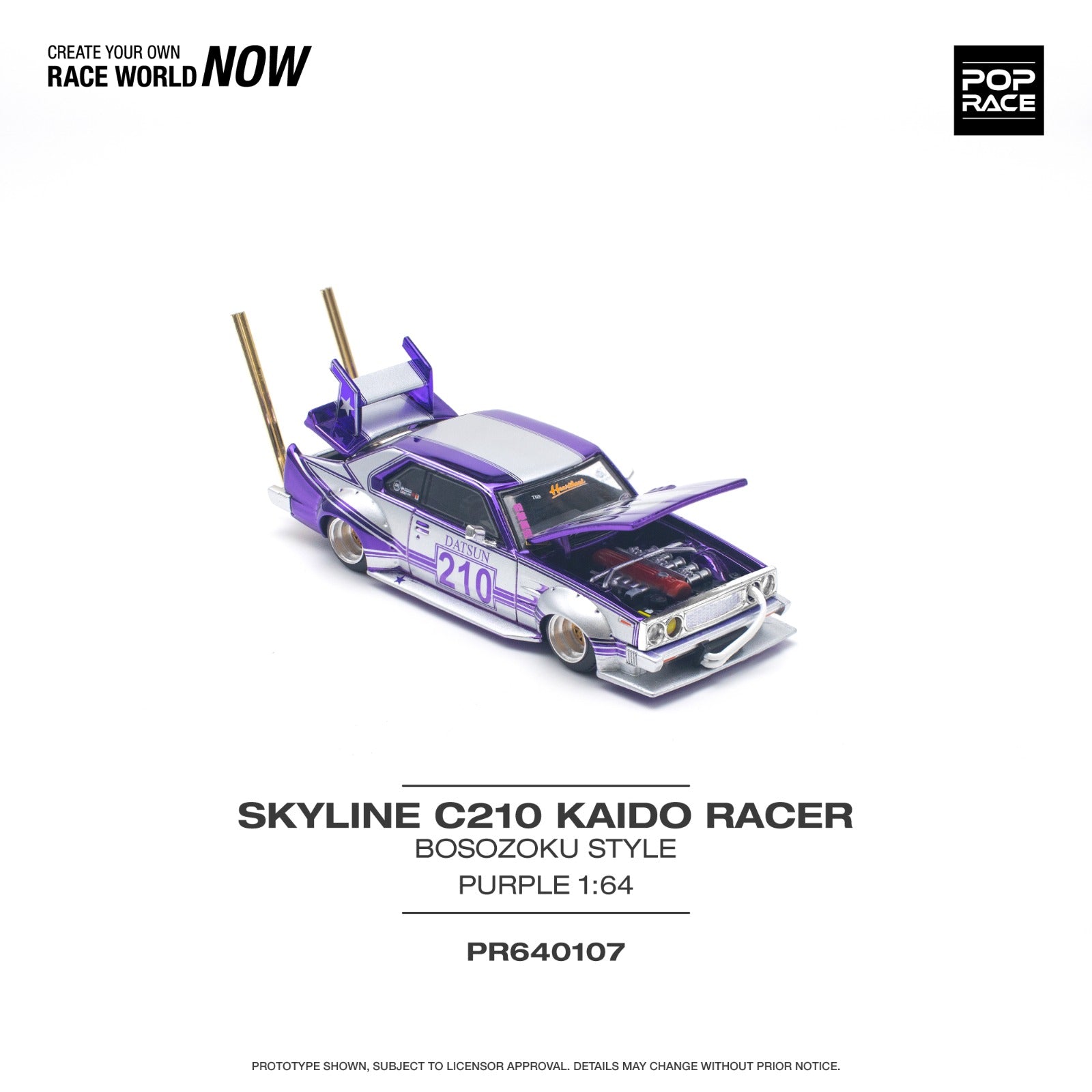 POP RACE Nissan Skyline C210 Kaido Racer Bosozoku Purple 1:64 Diecast Metal Model Car