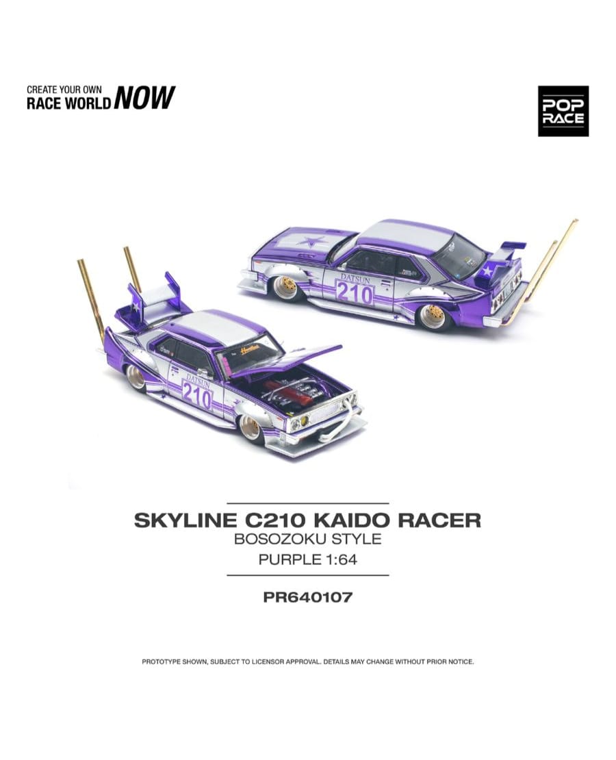 POP RACE Nissan Skyline C210 Kaido Racer Bosozoku Purple 1:64 Diecast Metal Model Car