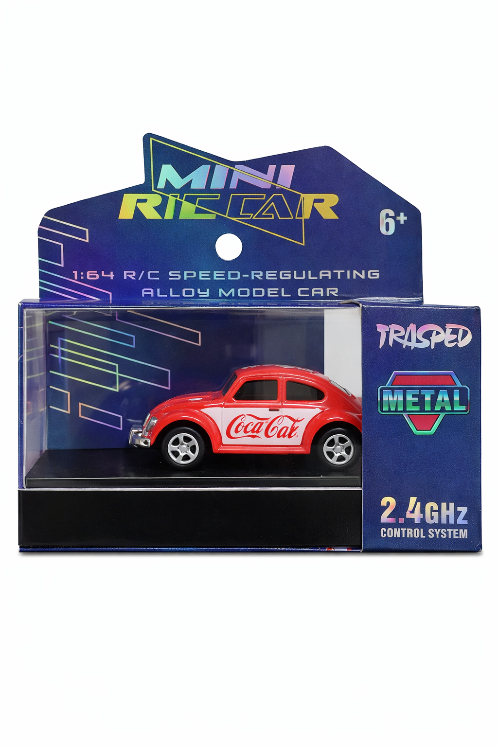 Trasped Classic Beetle Mini RC Car 1:64 Scale – 2.4GHz Remote Control Metal Toy Car (Red)